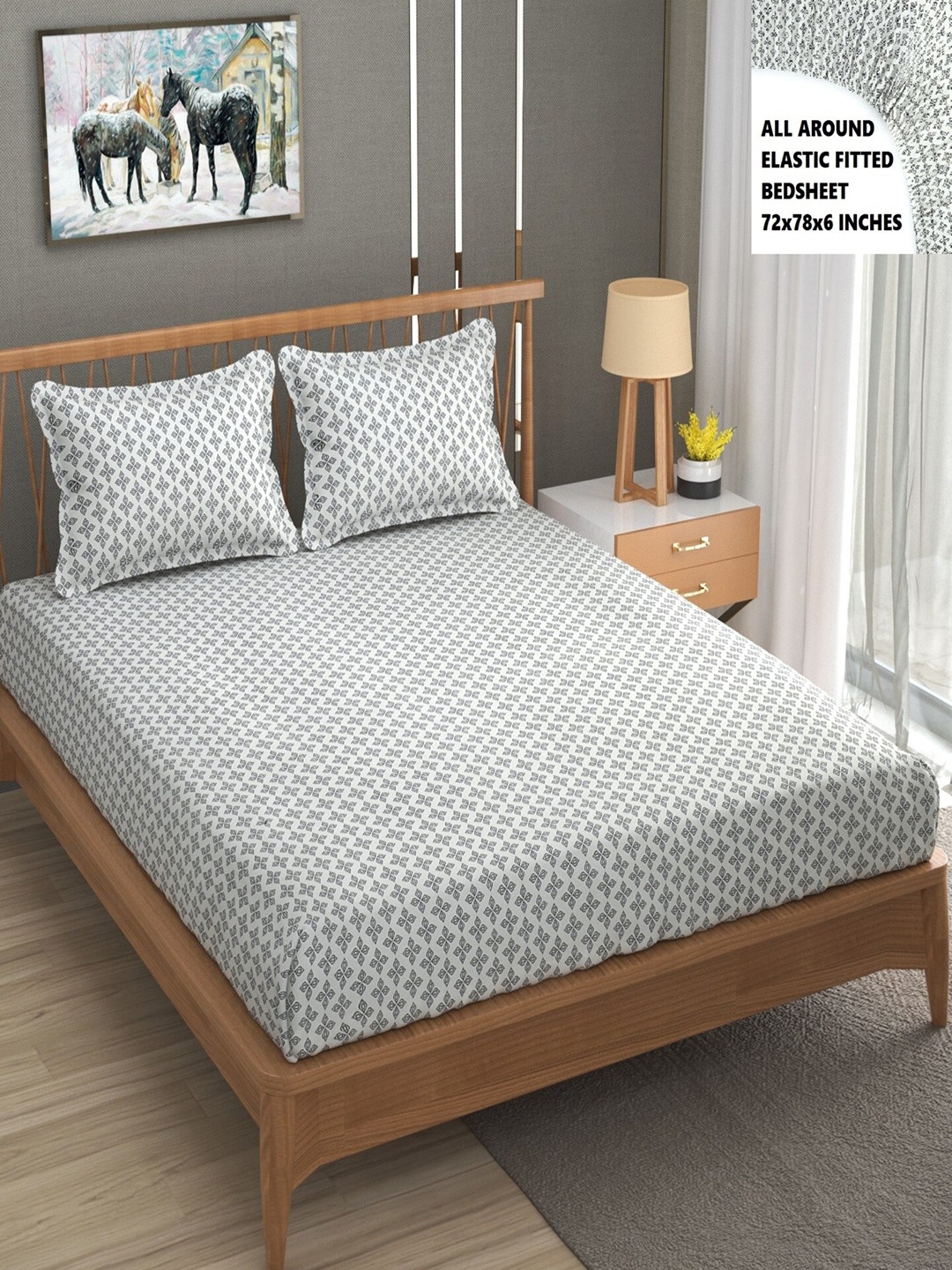 BELVOSTUM Grey Ethnic Motifs 200 TC Fitted Cotton King Bedsheet with 2 Pillow Covers, White
BELVOSTUM Grey Ethnic Motifs 200 TC Fitted Cotton King Bedsheet with 2 Pillow Covers, White