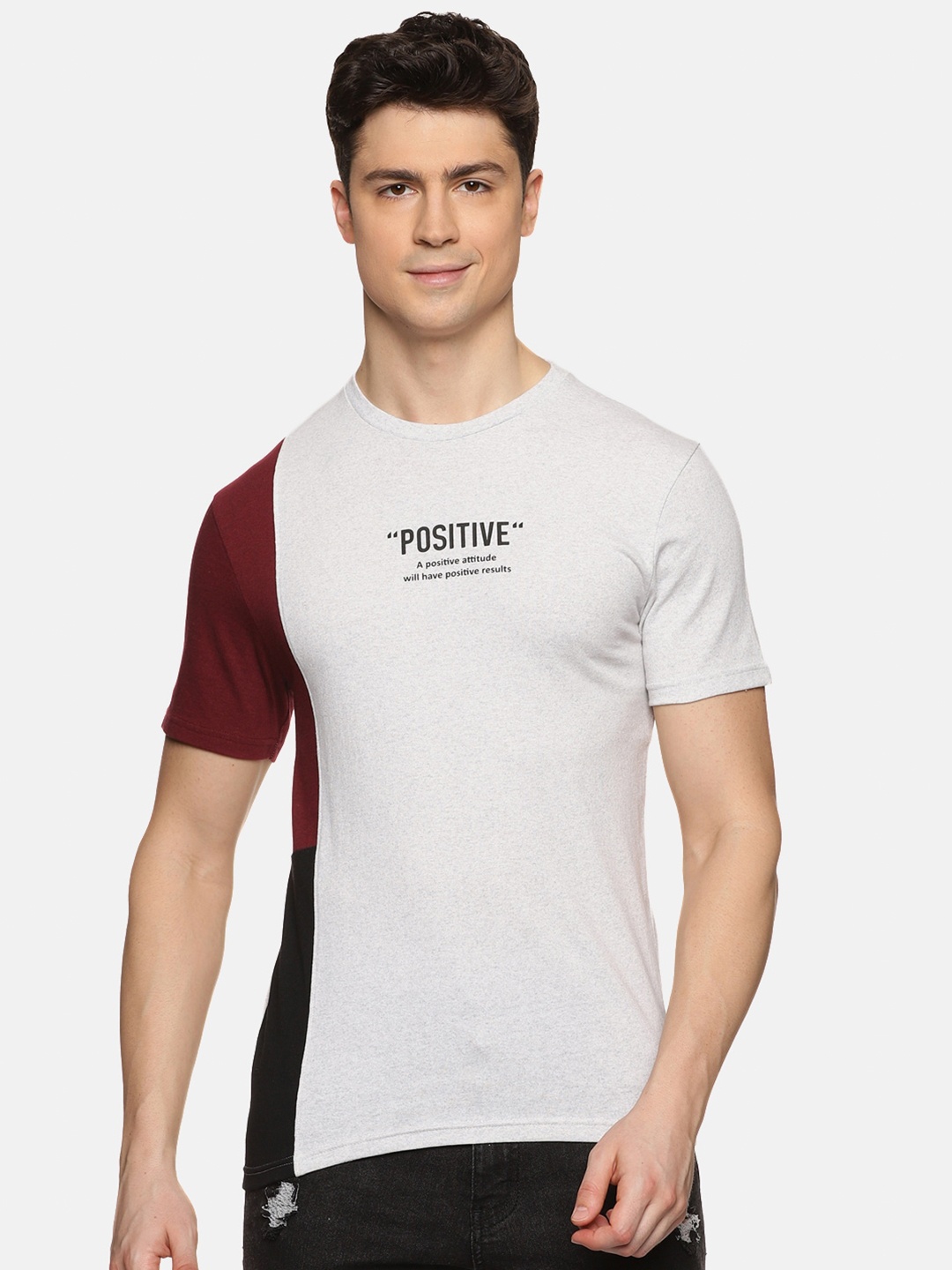 UrGear Colourblocked Pure Cotton T-shirt, Grey