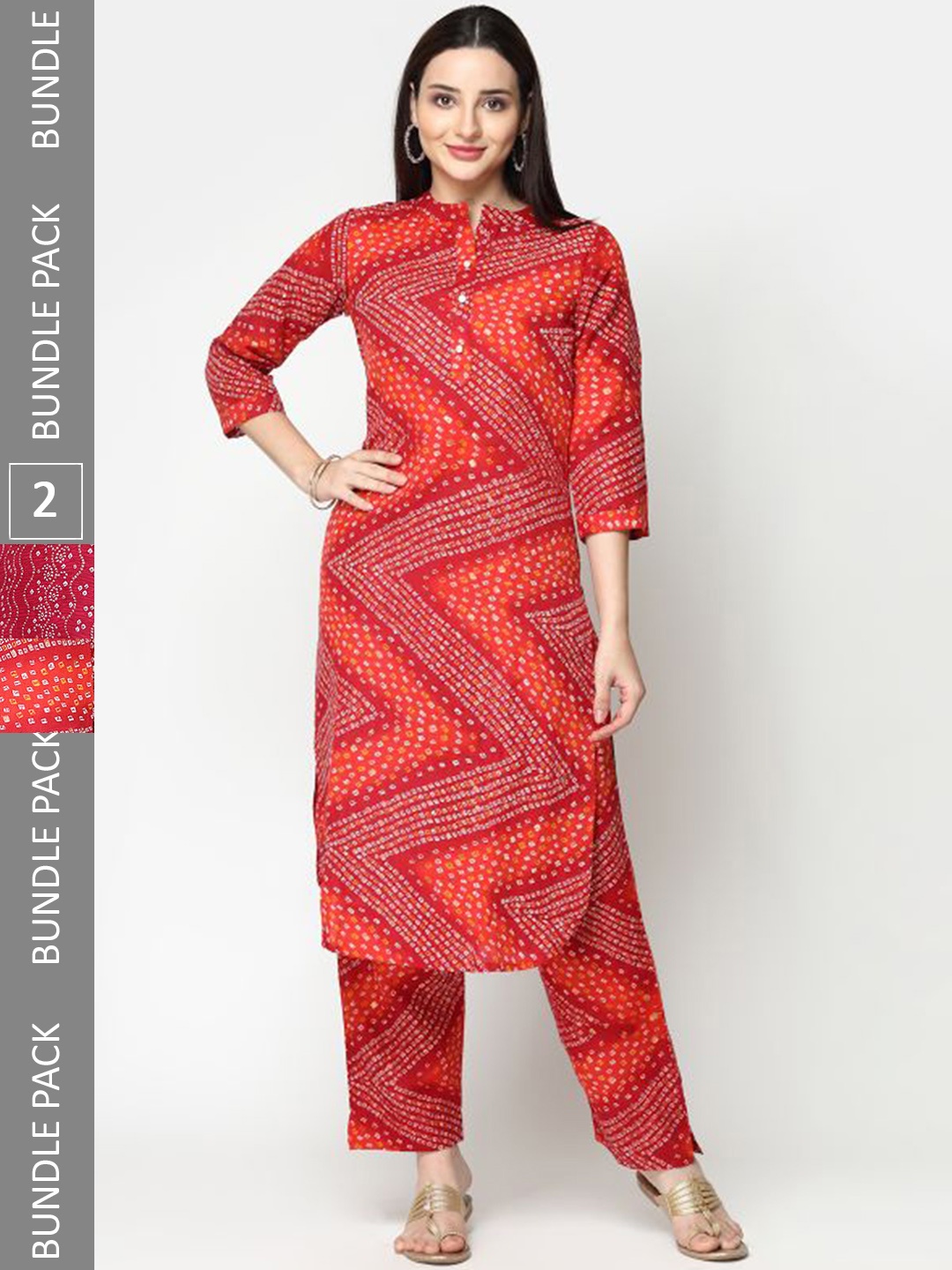 KALINI Selection Of 2 Ethnic Motifs Printed Regular Pure Cotton Kurti with Trousers, Orange
KALINI Selection Of 2 Ethnic Motifs Printed Regular Pure Cotton Kurti with Trousers, Orange