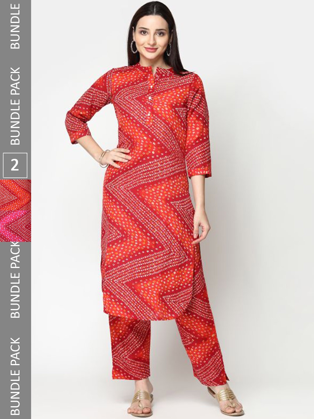 KALINI A Selection Of 2 Bandhani Printed Straight Pure Cotton Kurta With Trousers, Red
KALINI A Selection Of 2 Bandhani Printed Straight Pure Cotton Kurta With Trousers, Red