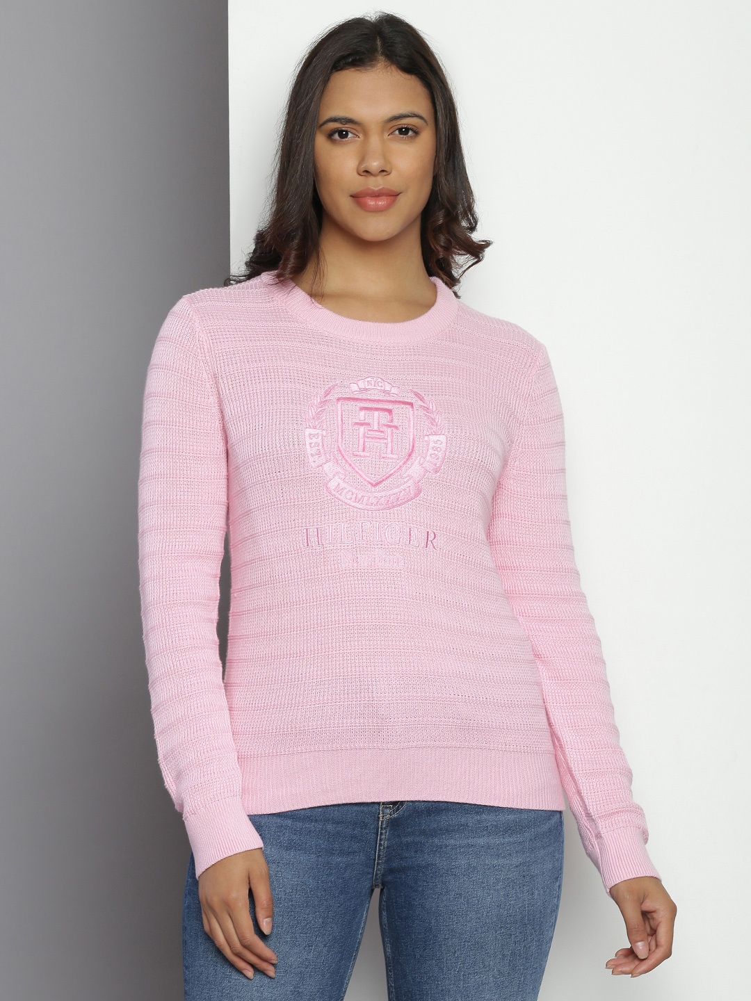 Tommy Hilfiger Pure Cotton Brand Logo Embroidered Long Sleeves Pullover Sweater, Pink
Tommy Hilfiger Pure Cotton Brand Logo Embroidered Long Sleeves Pullover Sweater, Pink