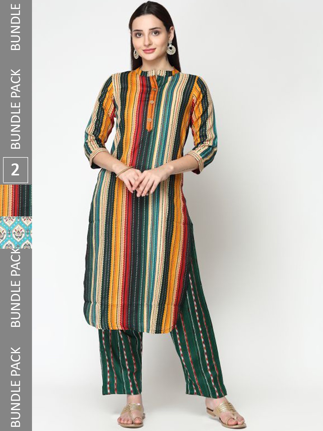 KALINI Pack Of 2 Ethnic Motifs Printed Pure Cotton Kurta with Trousers, Blue
KALINI Pack Of 2 Ethnic Motifs Printed Pure Cotton Kurta with Trousers, Blue