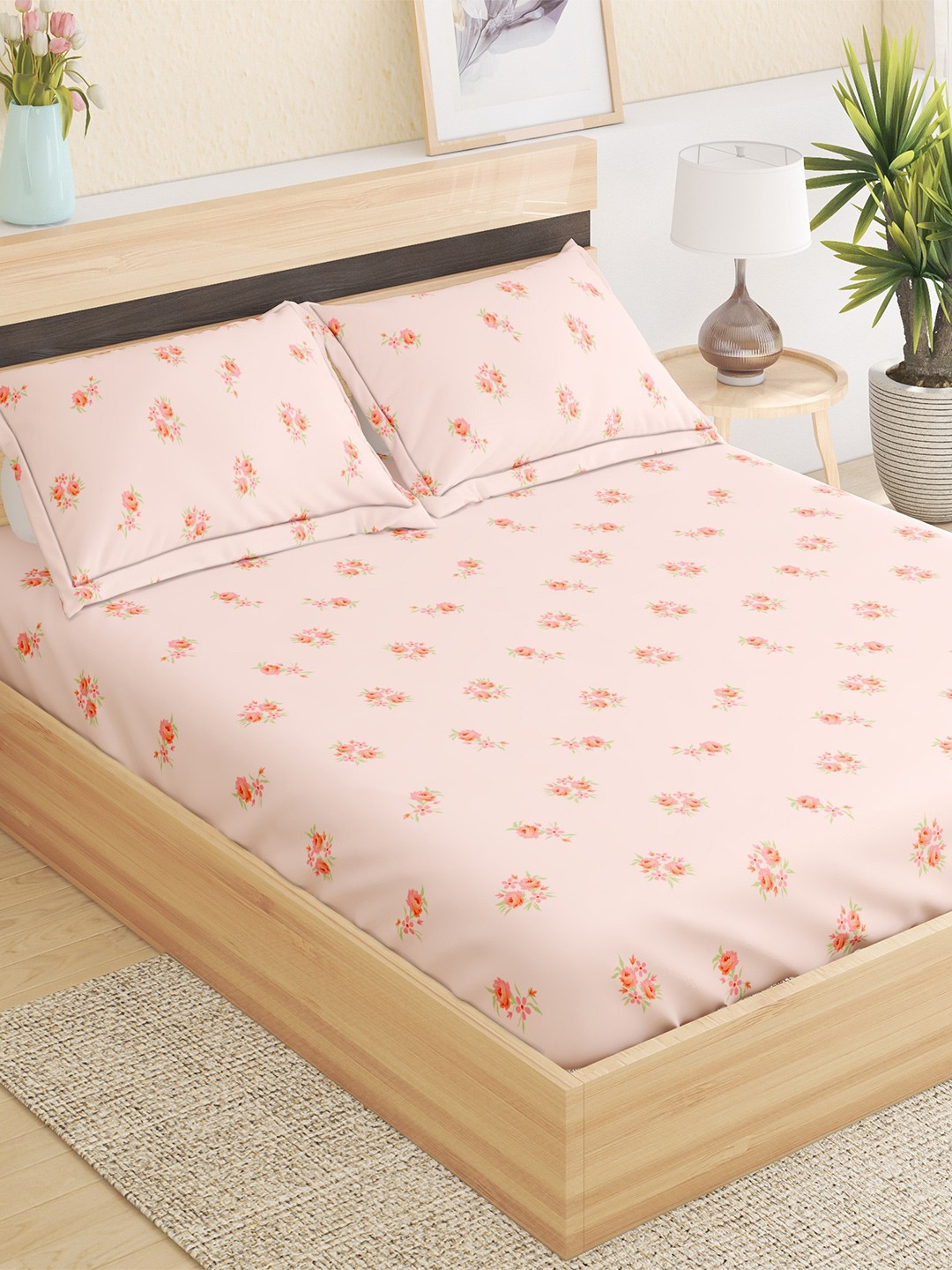 Home Centre Pink & Green Floral 300 TC Cotton Fitted King Bedsheet with 2 Pillow Covers
Home Centre Pink & Green Floral 300 TC Cotton Fitted King Bedsheet with 2 Pillow Covers
