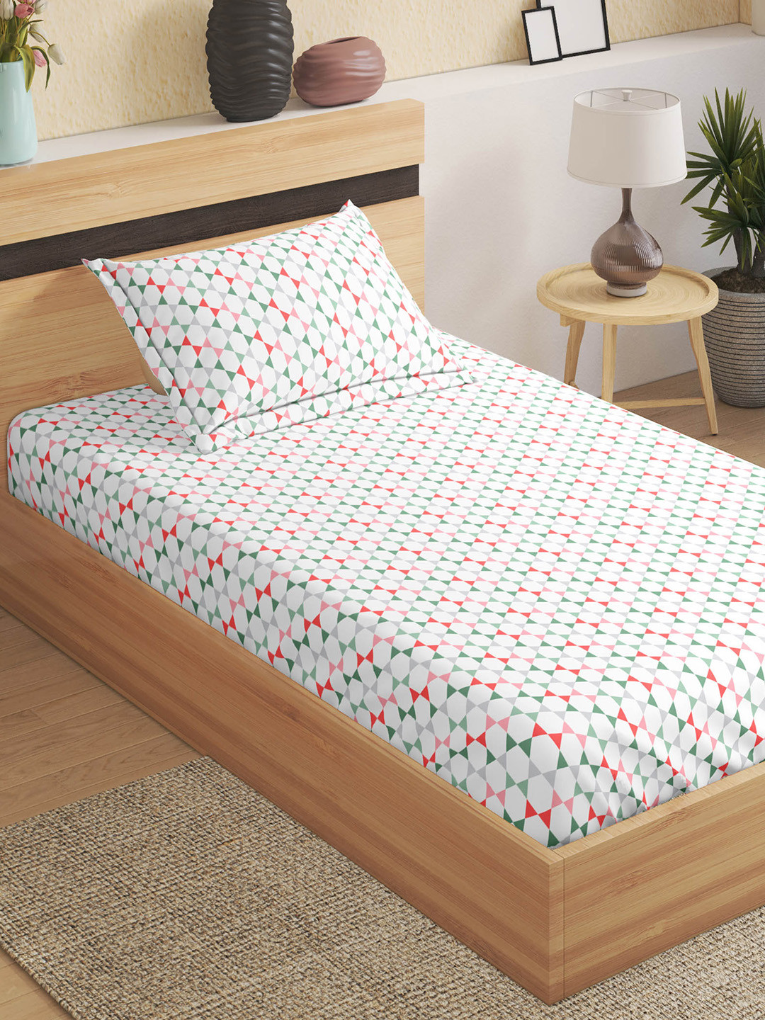 Home Centre White & Red Geometric 144 TC Microfibre Single Bedsheet with 1 Pillow Covers
Home Centre White & Red Geometric 144 TC Microfibre Single Bedsheet with 1 Pillow Covers