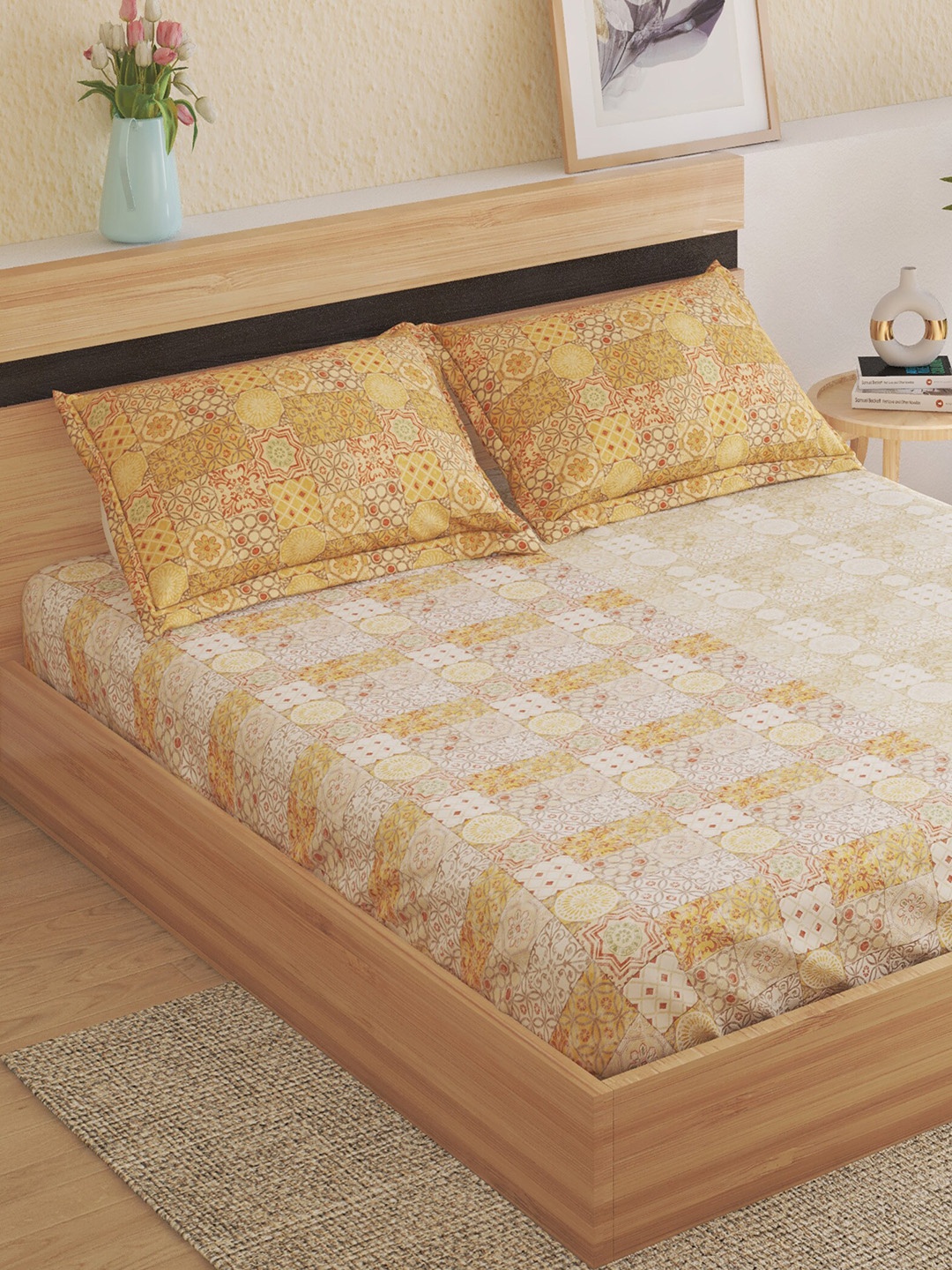 Home Centre Beige & Yellow Ethnic Motifs 160 TC Cotton King Bedsheet with 2 Pillow Covers
Home Centre Beige & Yellow Ethnic Motifs 160 TC Cotton King Bedsheet with 2 Pillow Covers