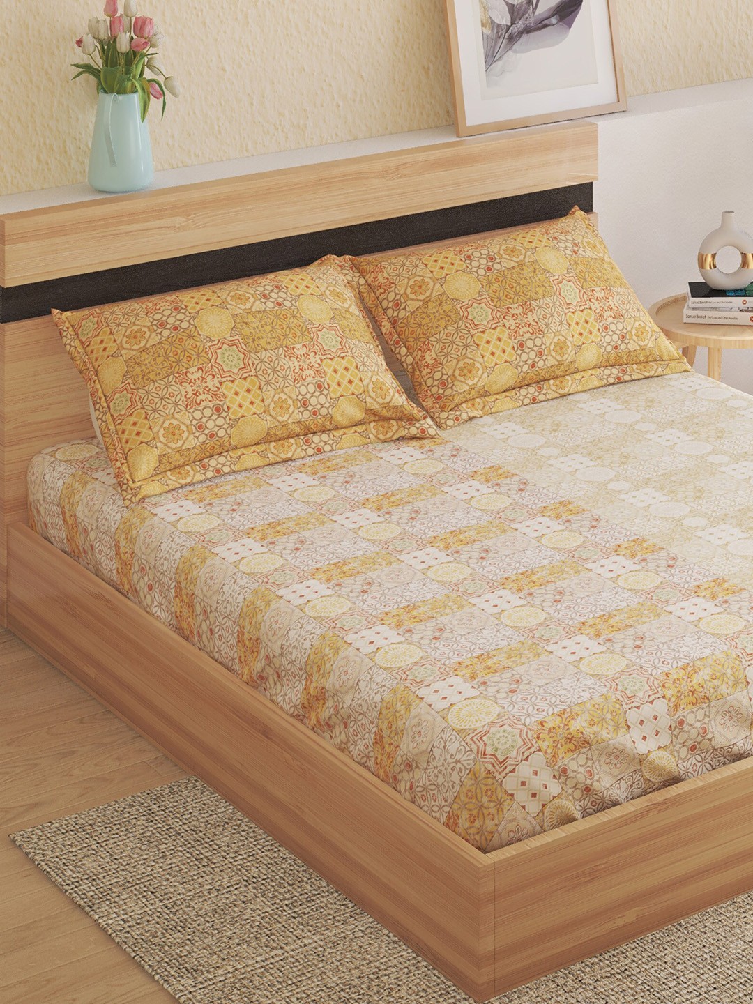 Home Centre Medley-Dastkari Off White Printed Cotton 160TC King Bedsheet & 2 Pillow Covers, Beige
Home Centre Medley-Dastkari Off White Printed Cotton 160TC King Bedsheet & 2 Pillow Covers, Beige