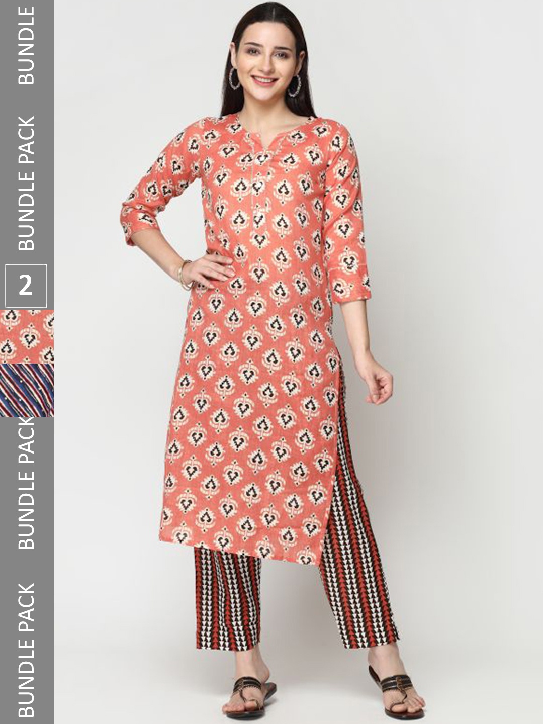 KALINI A Selection Of 2 Ethnic Motifs Printed Regular Pure Cotton Kurta With Trousers, Peach
KALINI A Selection Of 2 Ethnic Motifs Printed Regular Pure Cotton Kurta With Trousers, Peach