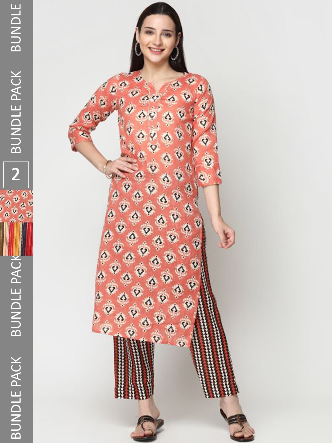 KALINI Pack Of 2 Ethnic Motifs Printed Regular Pure Cotton Kurta with Trousers, Orange
KALINI Pack Of 2 Ethnic Motifs Printed Regular Pure Cotton Kurta with Trousers, Orange
