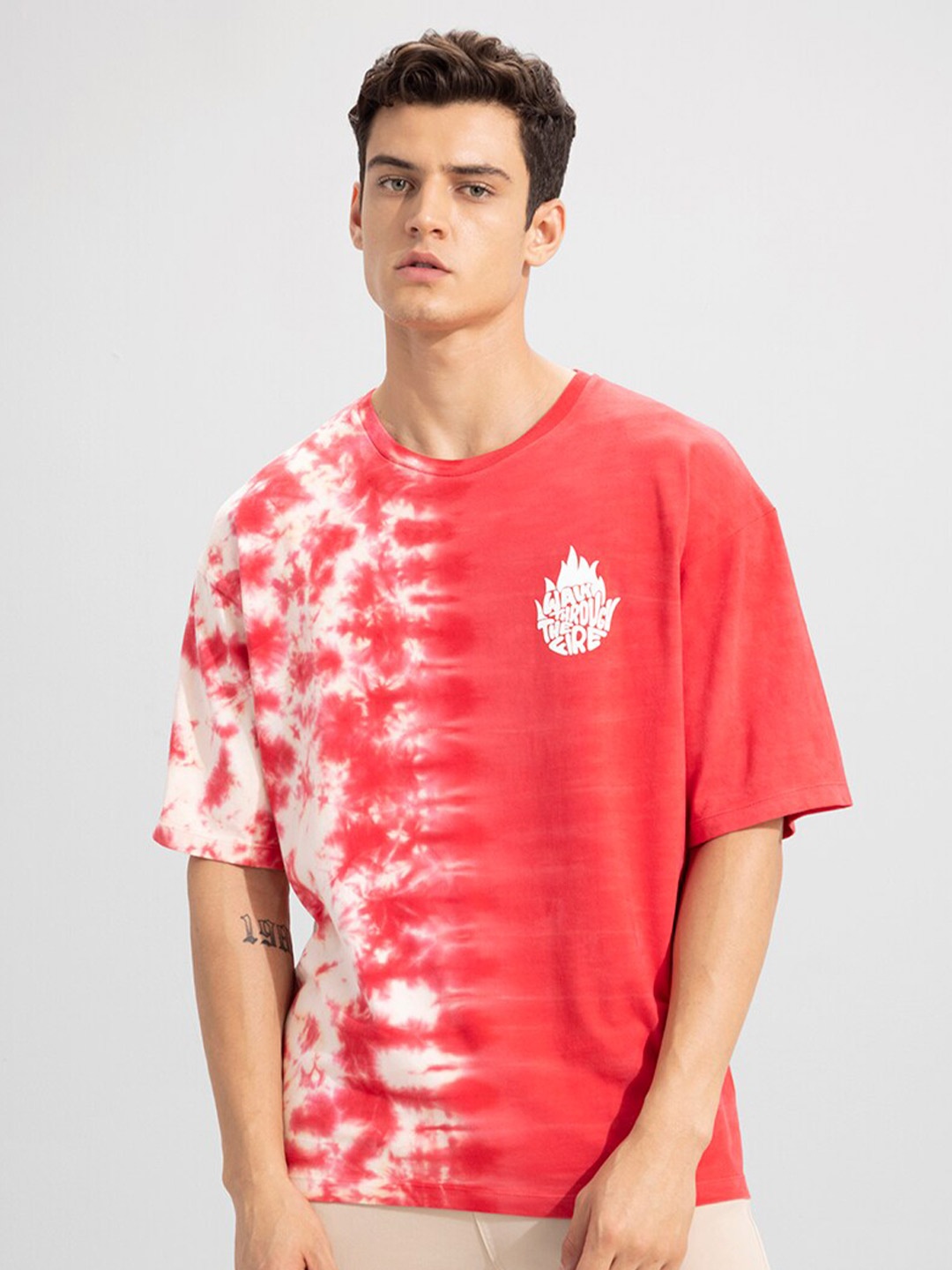 Snitch Pink Tie & Dye Round Neck Cotton Oversized T-shirt