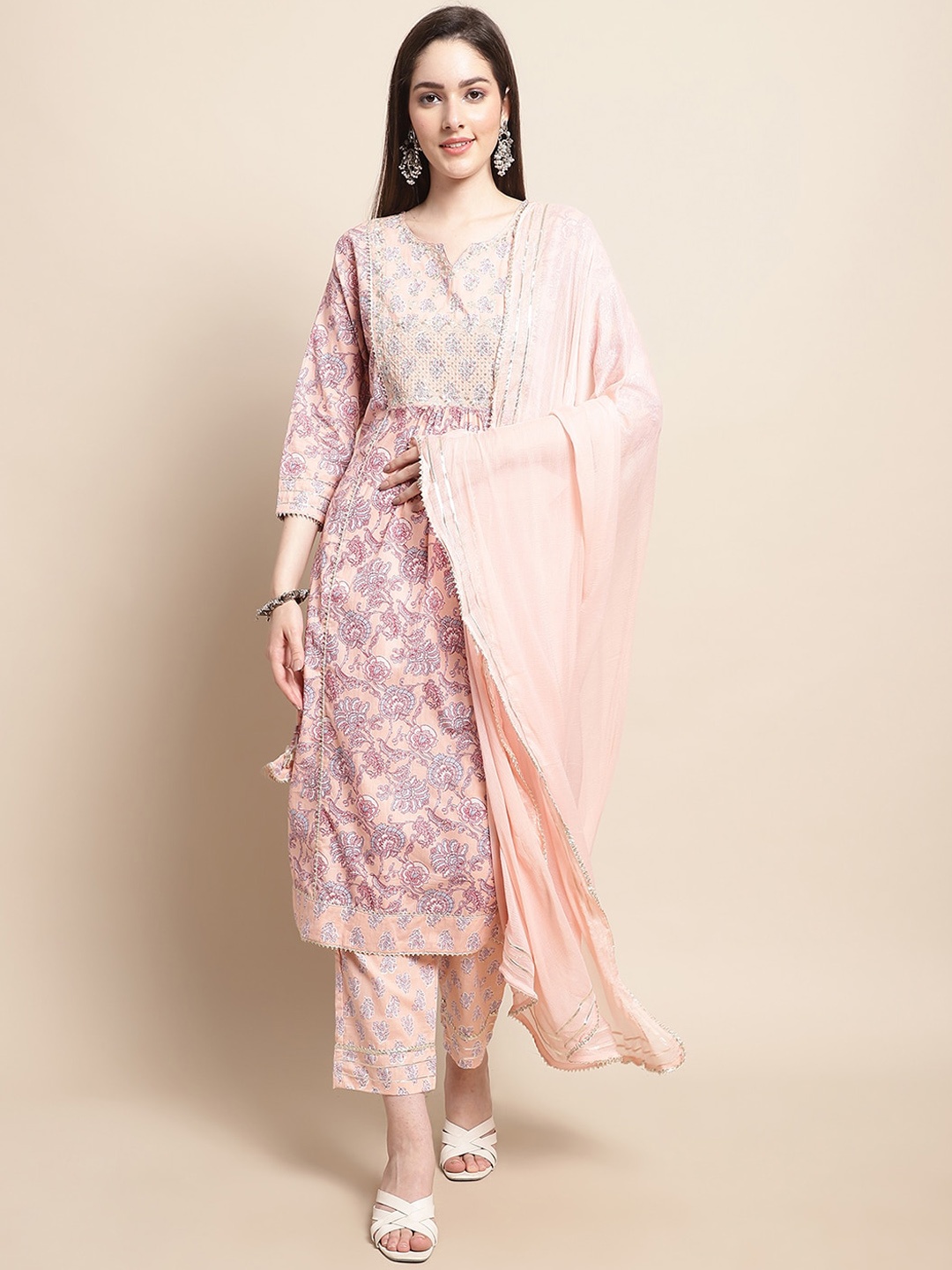 Sangria Printed & Embroidered Pure Cotton A-Line Kurta With Trouser & Dupatta, Peach
Sangria Printed & Embroidered Pure Cotton A-Line Kurta With Trouser & Dupatta, Peach