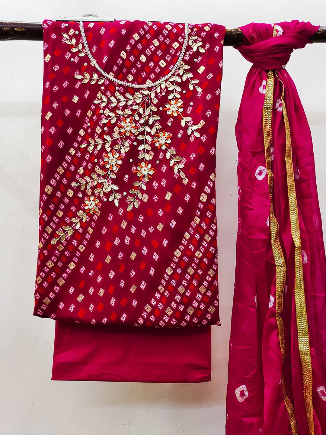 KALINI Printed Unstitched Dress Material, Pink