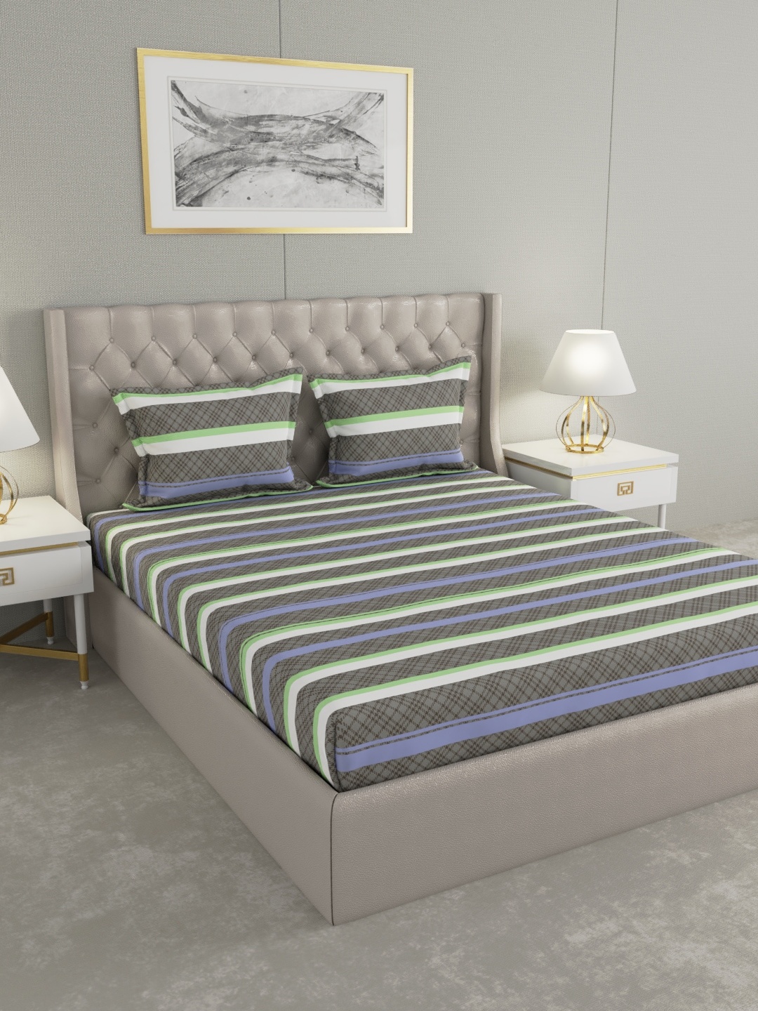 Raymond Home Grey & Blue Geometric 104 TC Cotton Queen Bedsheet with 2 Pillow Covers
Raymond Home Grey & Blue Geometric 104 TC Cotton Queen Bedsheet with 2 Pillow Covers
