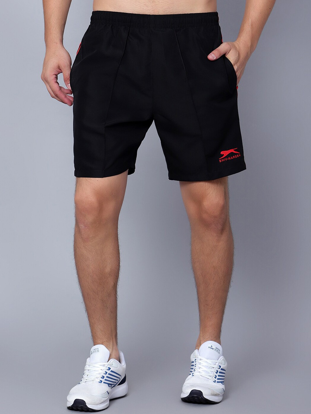 Shiv Naresh Men Mid-Rise Running Sports Shorts, Black