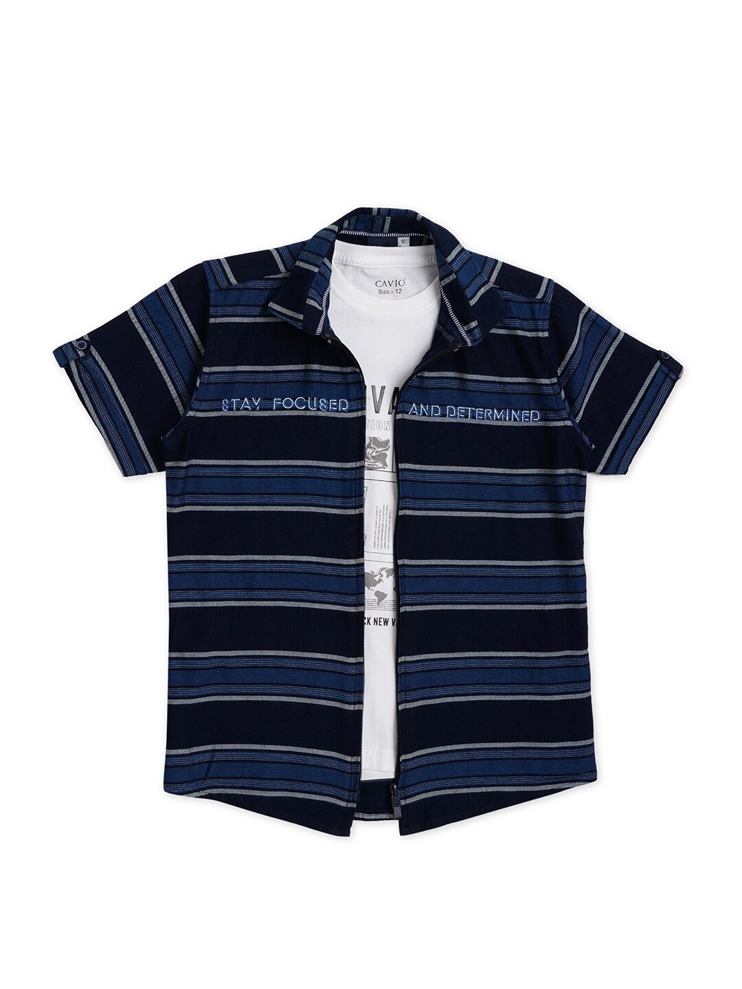 CAVIO Boys Comfort Horizontal Striped Pure Cotton Casual Shirt with Printed T-Shirt, White
CAVIO Boys Comfort Horizontal Striped Pure Cotton Casual Shirt with Printed T-Shirt, White