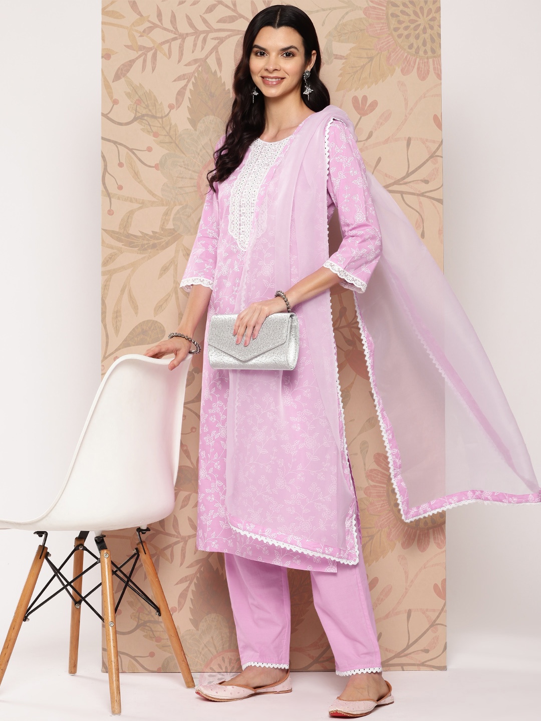 Indo Era Women Floral Printed Thread Work Pure Cotton Kurta with Trousers & Dupatta, Lavender
Indo Era Women Floral Printed Thread Work Pure Cotton Kurta with Trousers & Dupatta, Lavender