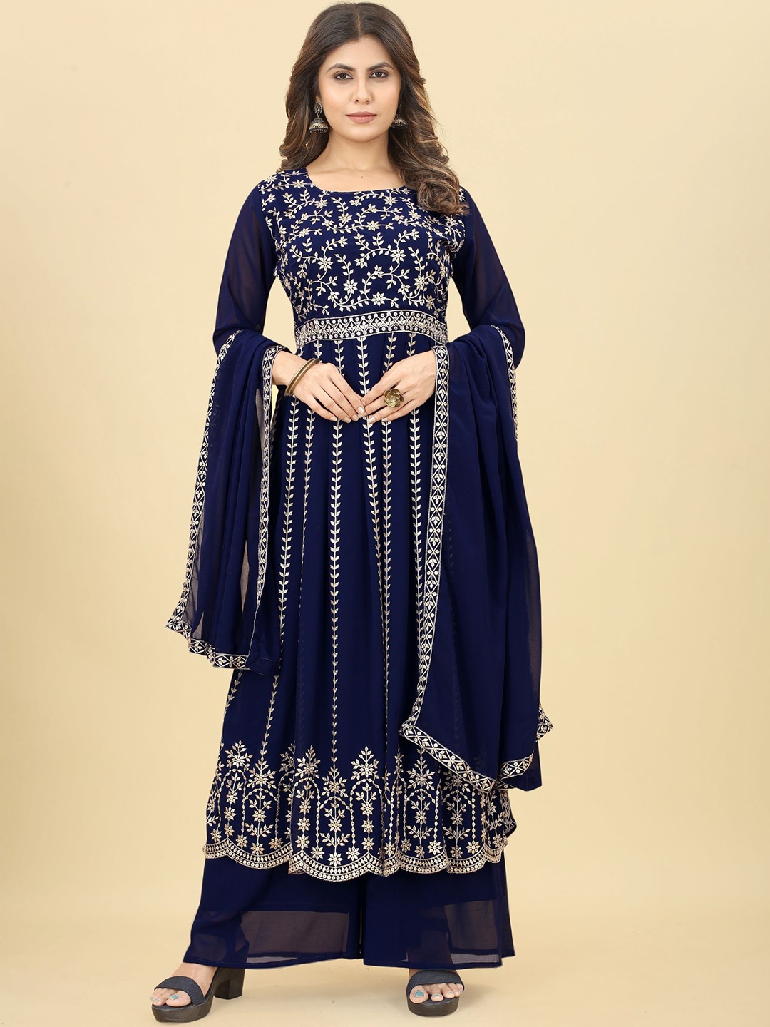 KALINI Ethnic Motifs Embroidered Empire Sequinned Kurta With Palazzos & Dupatta, Navy blue
KALINI Ethnic Motifs Embroidered Empire Sequinned Kurta With Palazzos & Dupatta, Navy blue