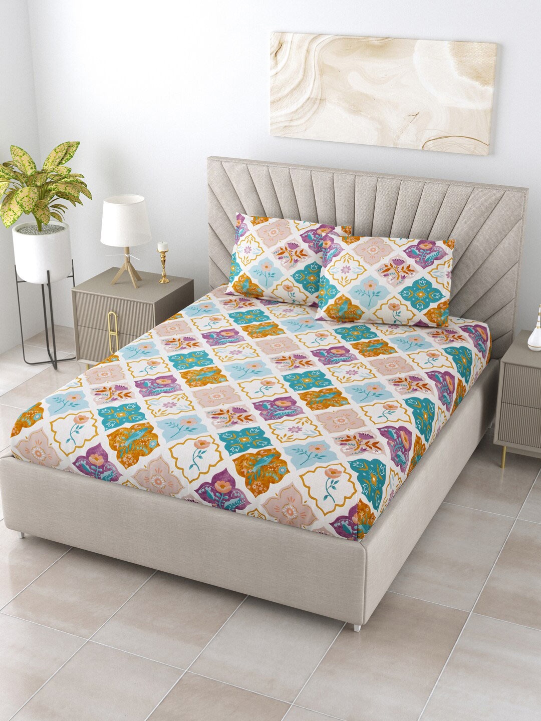 Salona Bichona Blue & Gold-Toned Ethnic Motifs 144 TC Queen Bedsheet With 2 Pillow Covers
Salona Bichona Blue & Gold-Toned Ethnic Motifs 144 TC Queen Bedsheet With 2 Pillow Covers
