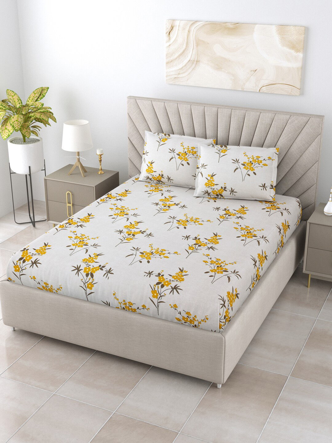 Salona Bichona White & Yellow Floral 144 TC Queen Bedsheet With 2 Pillow Covers
Salona Bichona White & Yellow Floral 144 TC Queen Bedsheet With 2 Pillow Covers