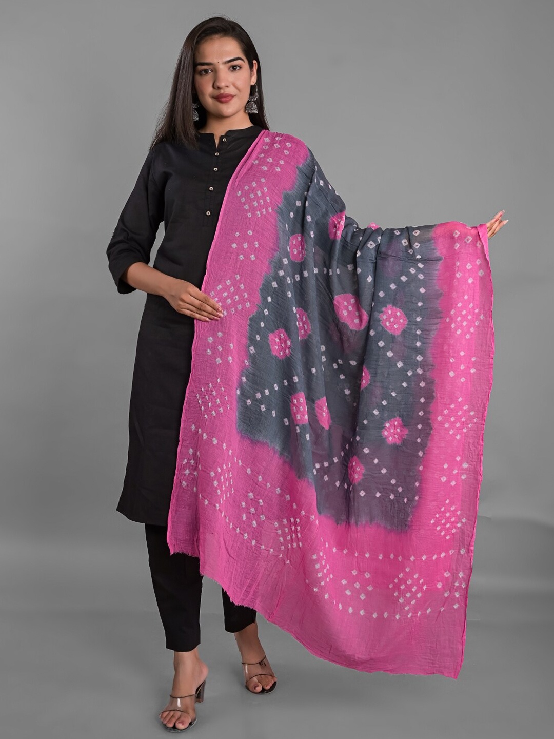 Apratim Bandhani Printed Cotton Dupatta, Grey