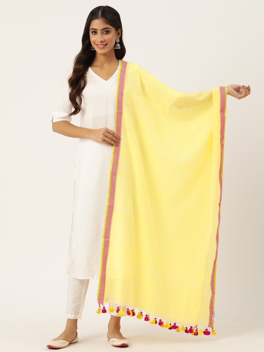 ArtEastri Woven Design Pure Cotton Dupatta, Yellow