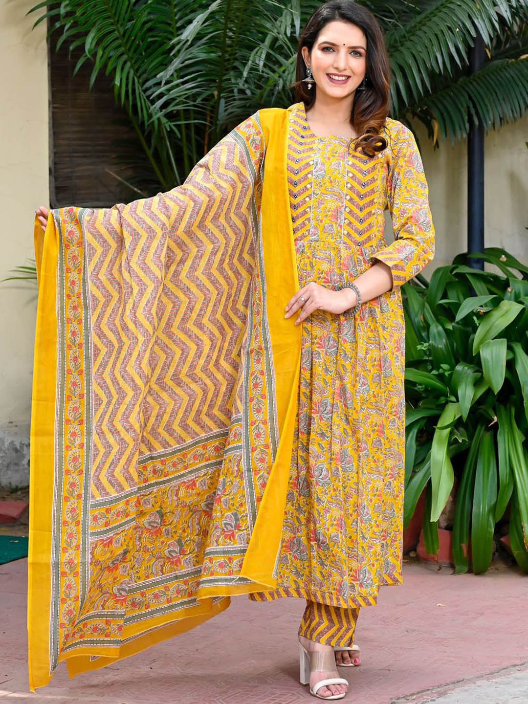 Meena Bazaar Ethnic Motifs Printed Pleated Kurta with Trousers & With Dupatta, Mustard
Meena Bazaar Ethnic Motifs Printed Pleated Kurta with Trousers & With Dupatta, Mustard