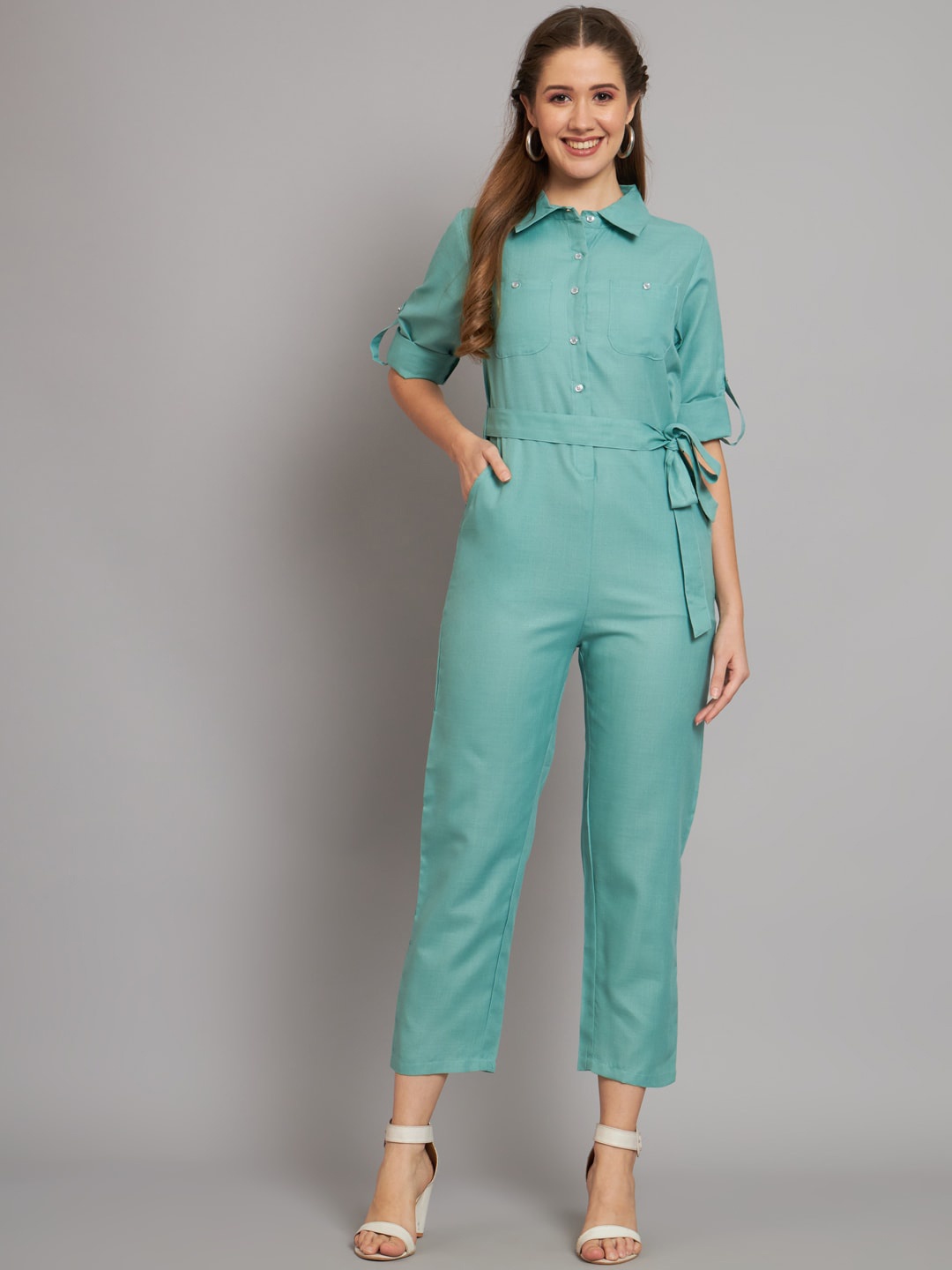 The Dry State Sea Green waist tie-ups Roll-Up Sleeves Shirt Collar Cotton Basic Jumpsuit
The Dry State Sea Green waist tie-ups Roll-Up Sleeves Shirt Collar Cotton Basic Jumpsuit