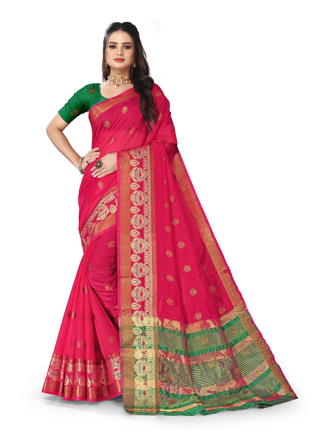 Rivana Woven Design Zari Banarasi Saree, Pink