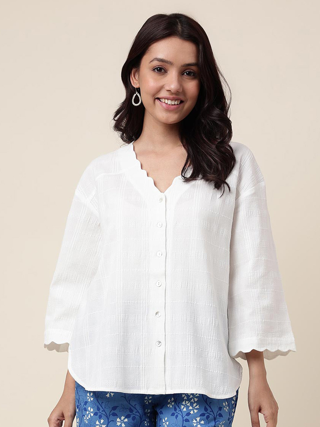 Fabindia Self Design Collarless Drop Shoulder Sleeves Cotton Casual Shirt, White
Fabindia Self Design Collarless Drop Shoulder Sleeves Cotton Casual Shirt, White