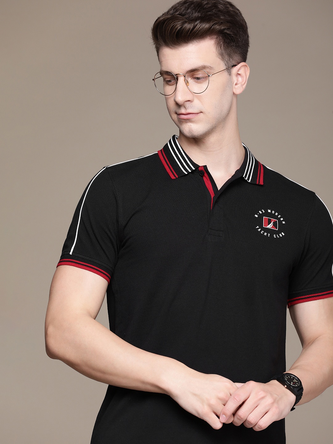Nautica Polo Collar T-shirt, Black