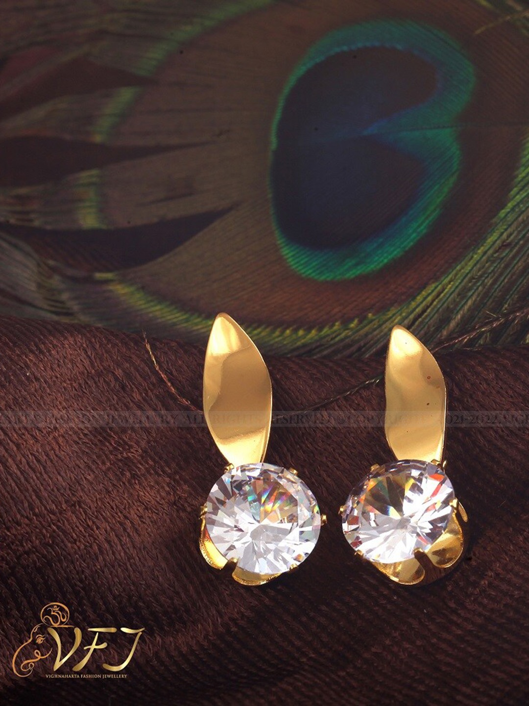 Vighnaharta Gold-Plated Cubic Zirconia Floral Drop Earrings