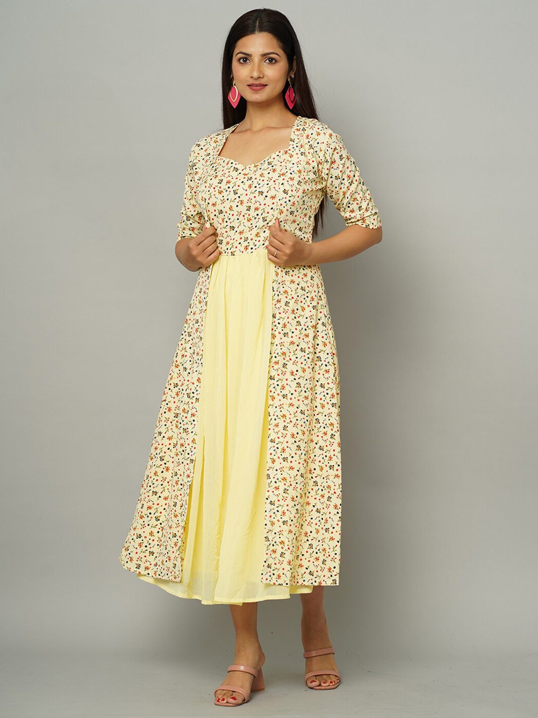 NAYRA Floral Printed Shoulder Straps Gathered Georgette Fit & Flare Dress With Shrug, Yellow
NAYRA Floral Printed Shoulder Straps Gathered Georgette Fit & Flare Dress With Shrug, Yellow