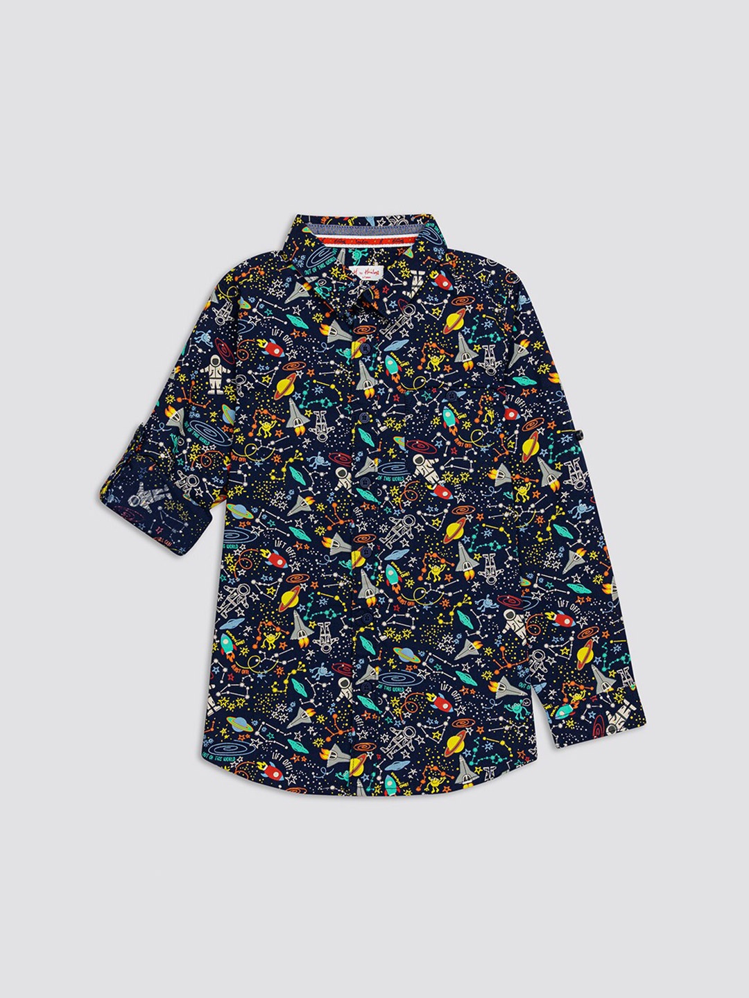 H By Hamleys Boys Conversational Printed Roll Up Sleeves Cotton Casual Shirt, Navy blue
H By Hamleys Boys Conversational Printed Roll Up Sleeves Cotton Casual Shirt, Navy blue