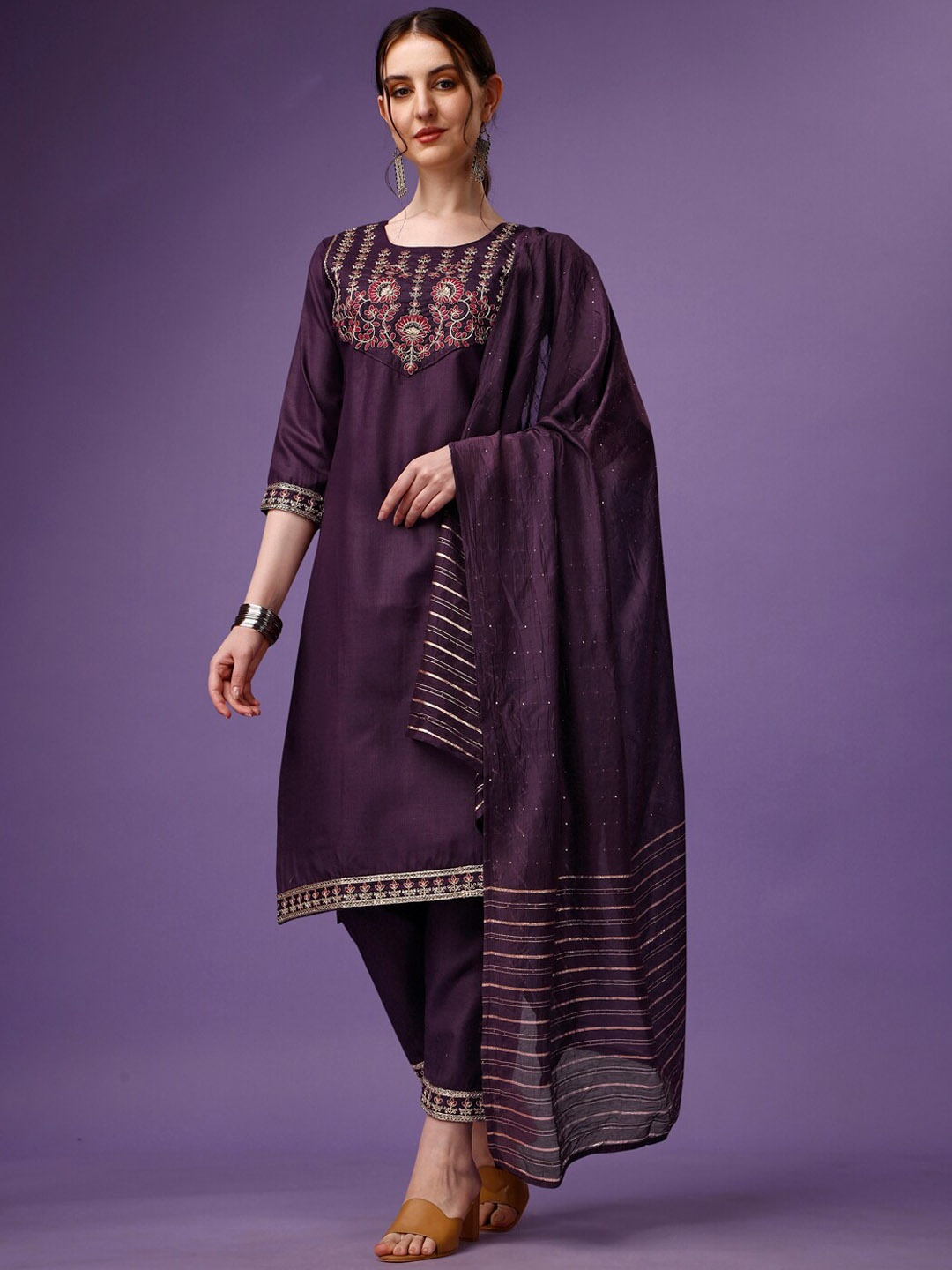 Ziva Fashion Ethnic Motifs Embroidered Yoke Design Kurta With Trousers & Dupatta, Brown
Ziva Fashion Ethnic Motifs Embroidered Yoke Design Kurta With Trousers & Dupatta, Brown