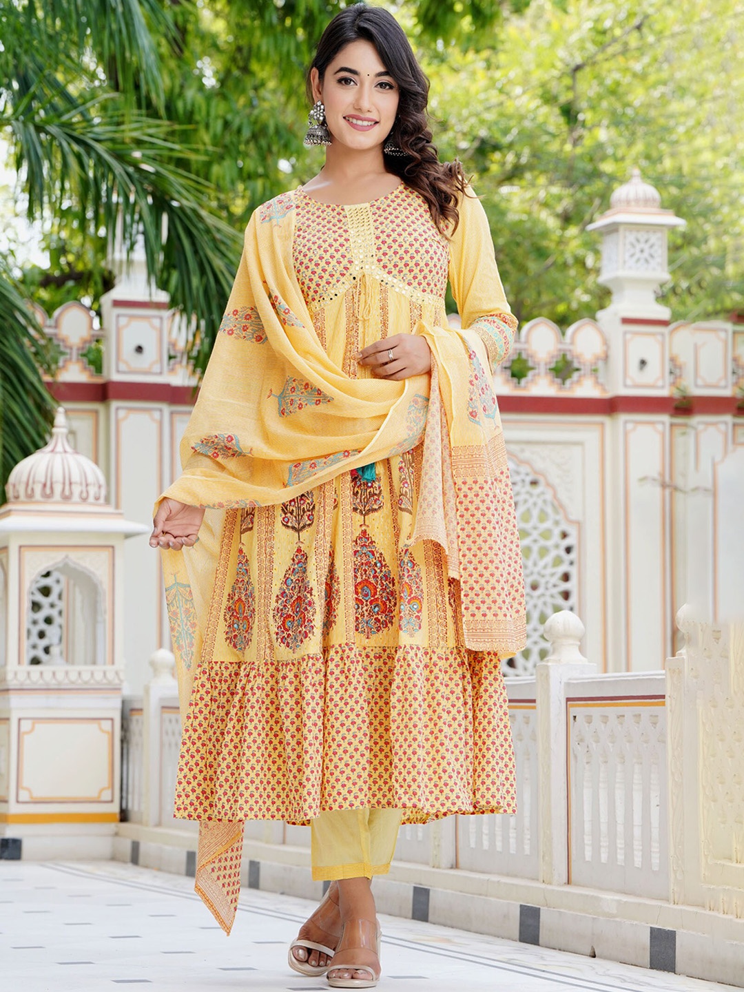 PREKSHA Ethnic Motifs Embroidered Mirror Work Pure Cotton Kurta With Trousers & Dupatta, Yellow
PREKSHA Ethnic Motifs Embroidered Mirror Work Pure Cotton Kurta With Trousers & Dupatta, Yellow