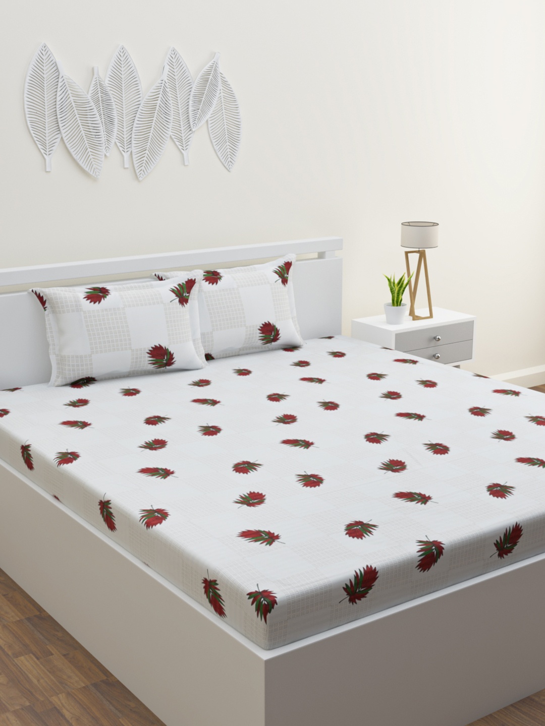 HOME AFFAIRS White & Red Floral Printed 210 TC Cotton King Bedsheet & 2 Pillow Covers
HOME AFFAIRS White & Red Floral Printed 210 TC Cotton King Bedsheet & 2 Pillow Covers