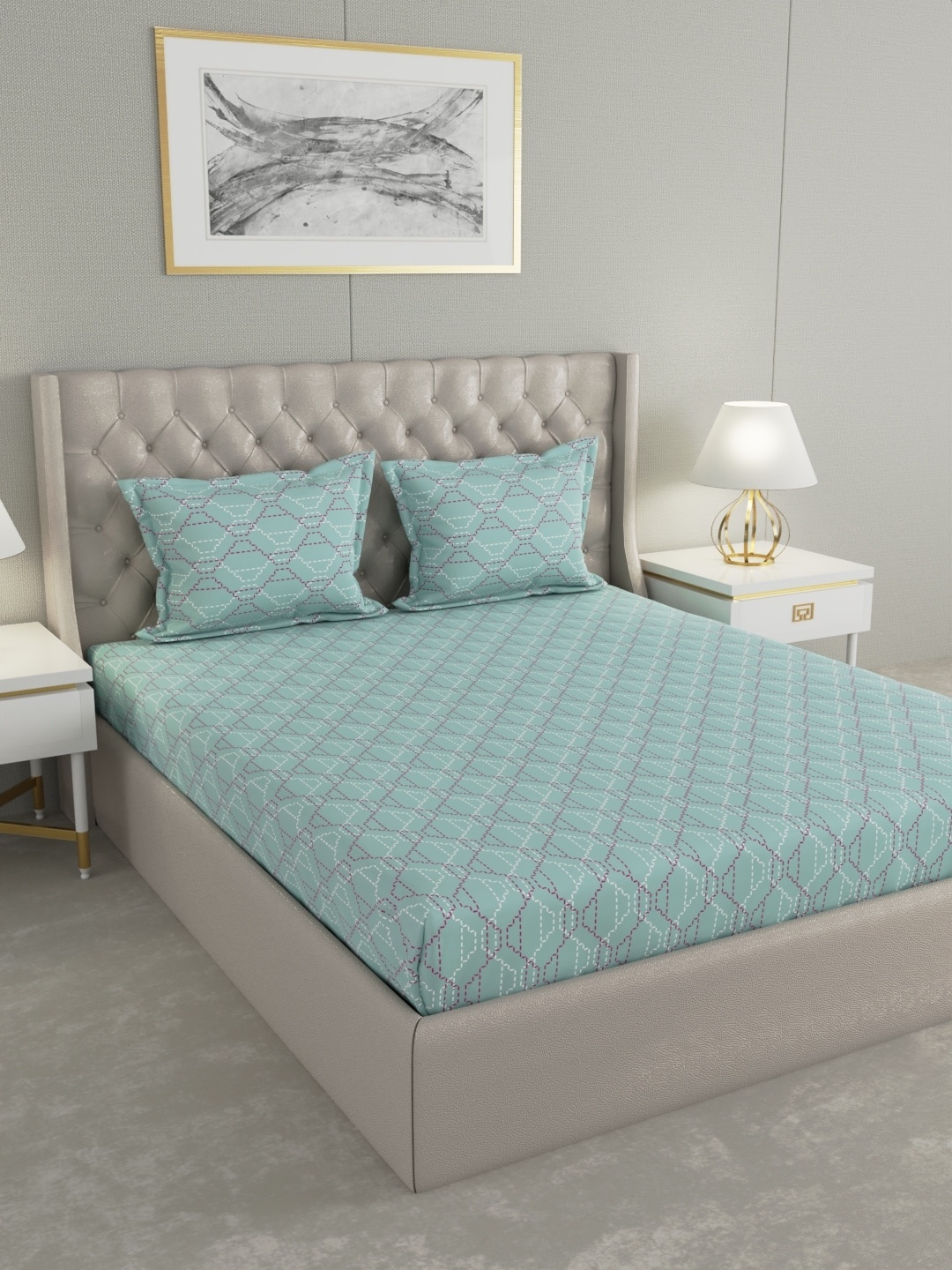 Raymond Home Green & Pink Geometric Cotton 104 TC Queen Bedsheet With 2 Pillow Covers
Raymond Home Green & Pink Geometric Cotton 104 TC Queen Bedsheet With 2 Pillow Covers