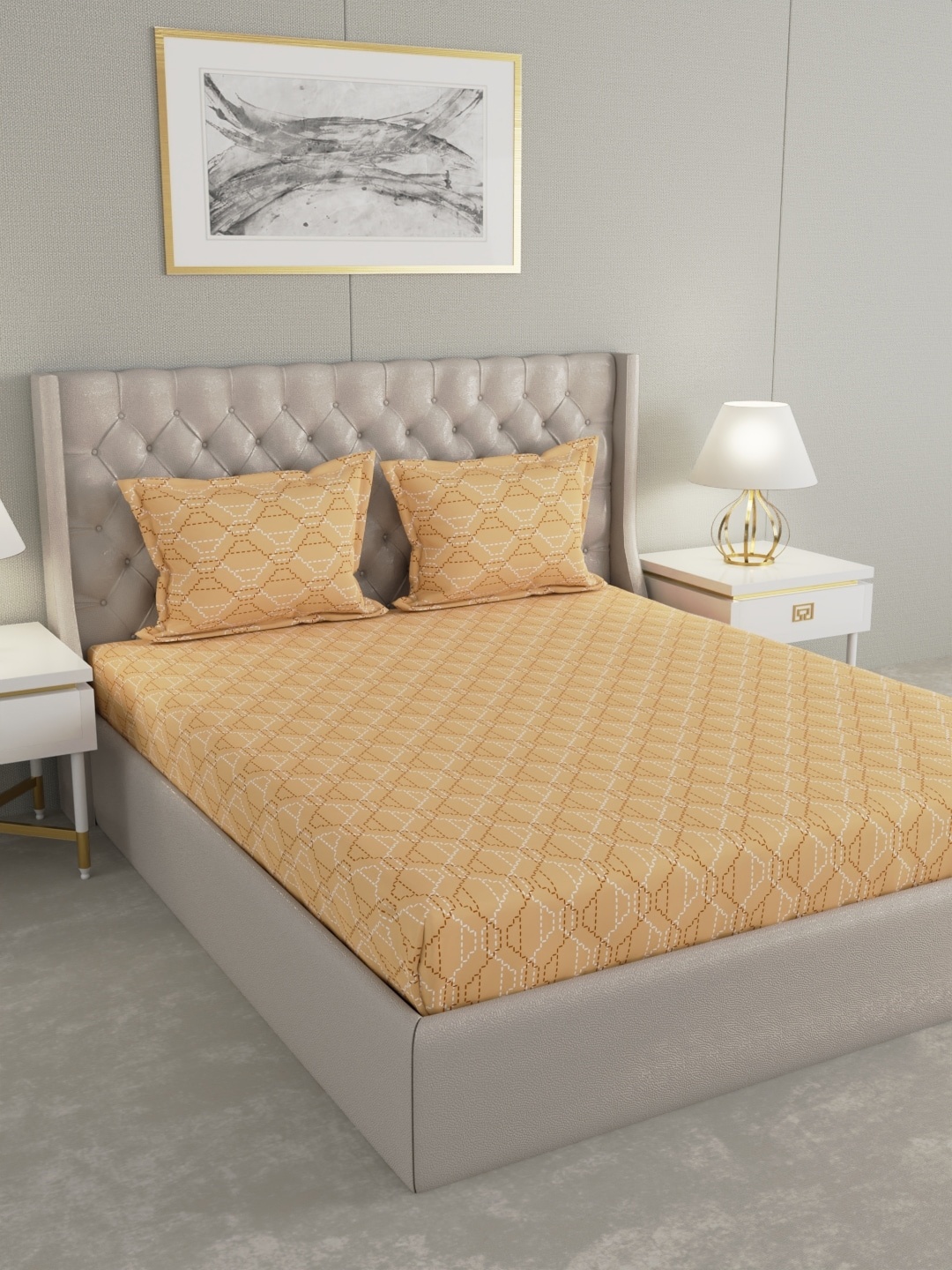 Raymond Home Yellow & Mustard Printed Cotton 104 TC Queen Bedsheet With 2 Pillow Covers
Raymond Home Yellow & Mustard Printed Cotton 104 TC Queen Bedsheet With 2 Pillow Covers