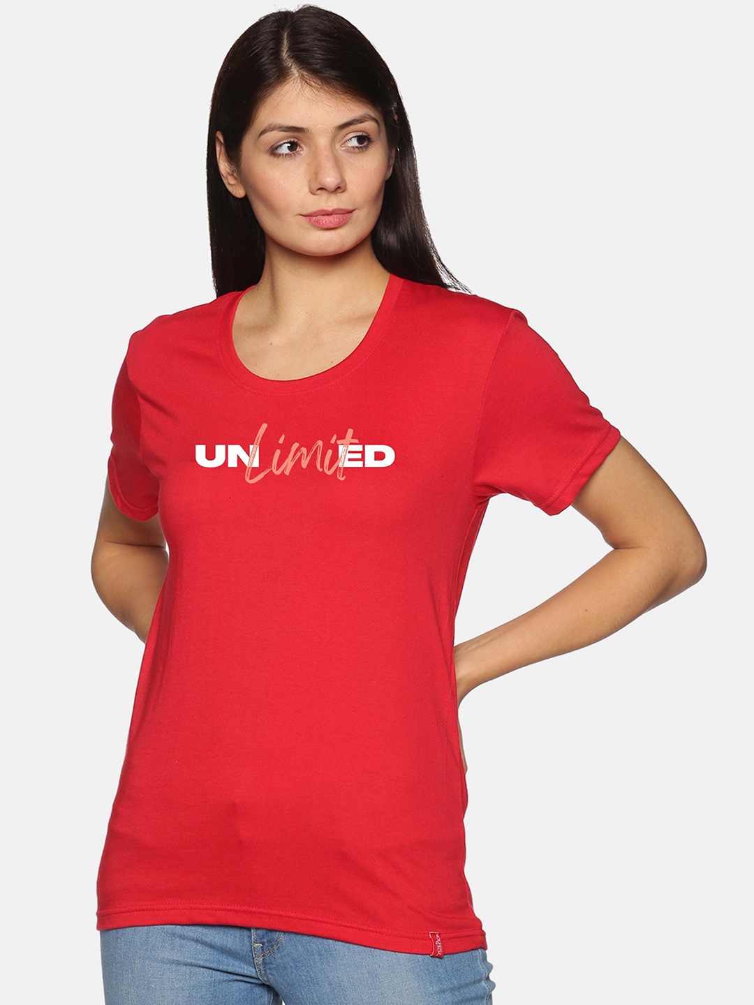 NOT YET by us Typography Printed Round Neck Cotton T-shirt, Red