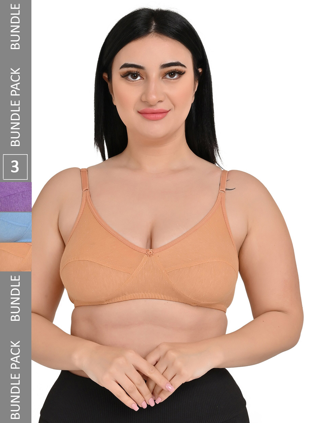 Piylu Pack Of 3 Non Padded Non Wired Cotton Full Coverage Everyday Bras, Beige 
Piylu Pack Of 3 Non Padded Non Wired Cotton Full Coverage Everyday Bras, Beige