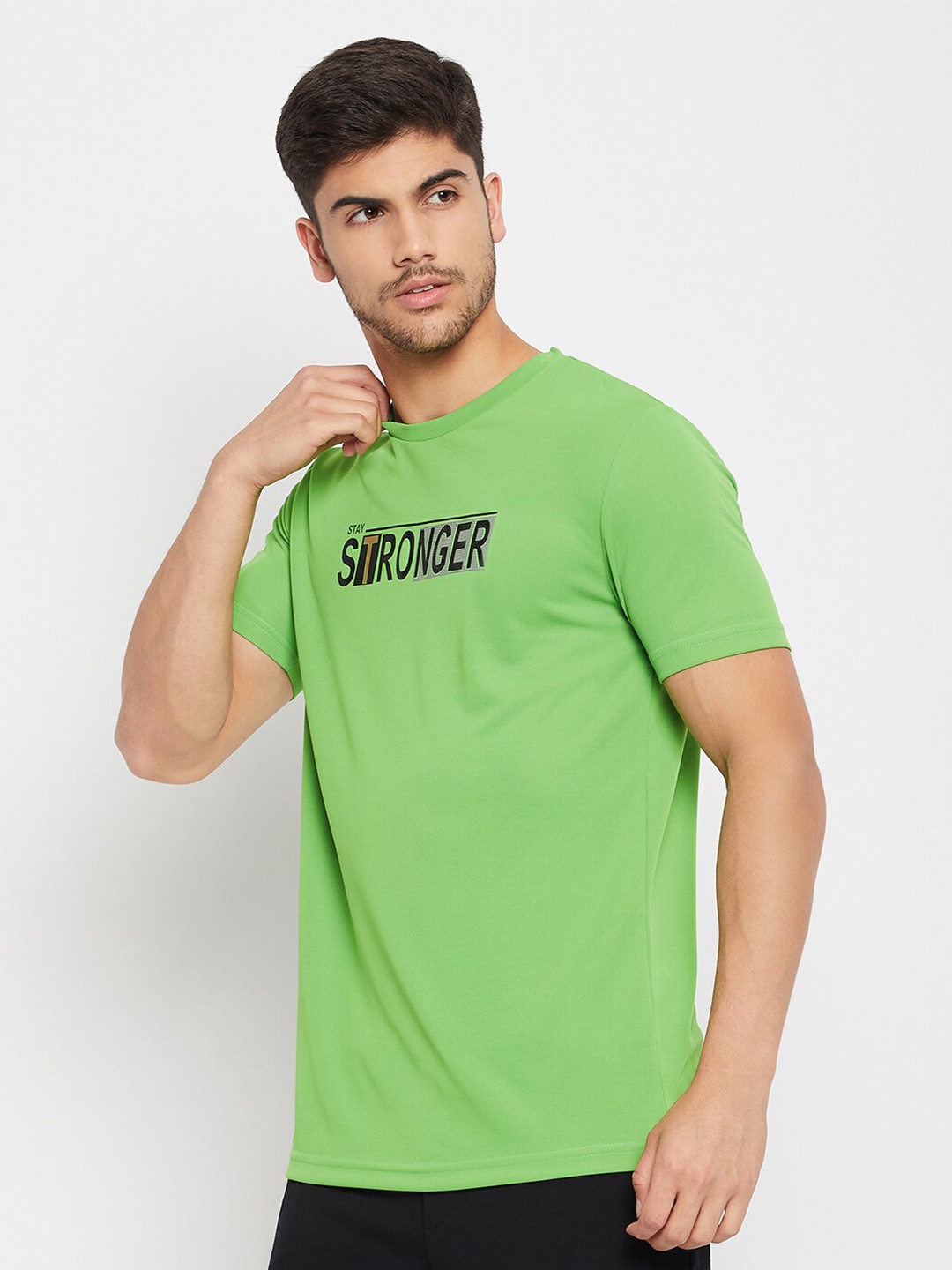 PERFKT-U Rapid Dry Typography Printed Training & Gym Sports T-shirt, Green