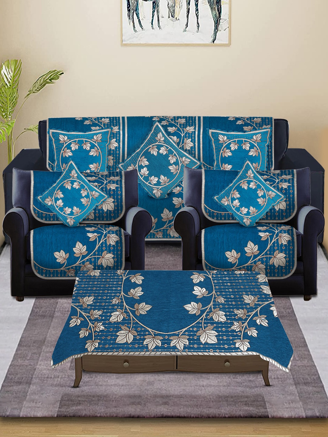 MULTITEX 1Blue & Beige 12 Pcs Floral Velvet 5-Seater Sofa Covers & Cushions & Table Cover, Blue
MULTITEX 1Blue & Beige 12 Pcs Floral Velvet 5-Seater Sofa Covers & Cushions & Table Cover, Blue