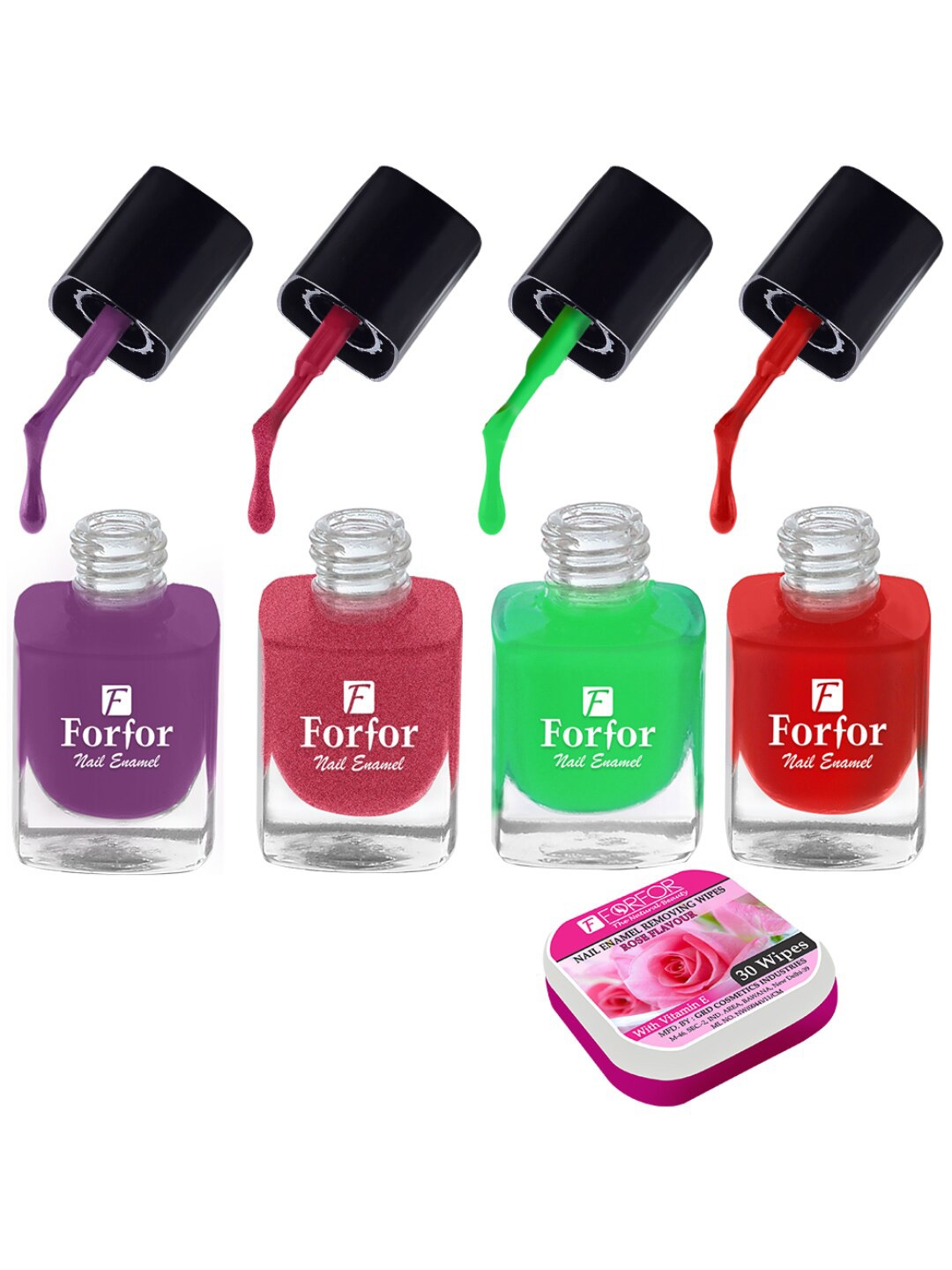 FORFOR Set of 4 Perfect Stay Fast Dry Glossy Nail Enamel - 5ml each & 30 Removal Wipes, Multi
FORFOR Set of 4 Perfect Stay Fast Dry Glossy Nail Enamel - 5ml each & 30 Removal Wipes, Multi