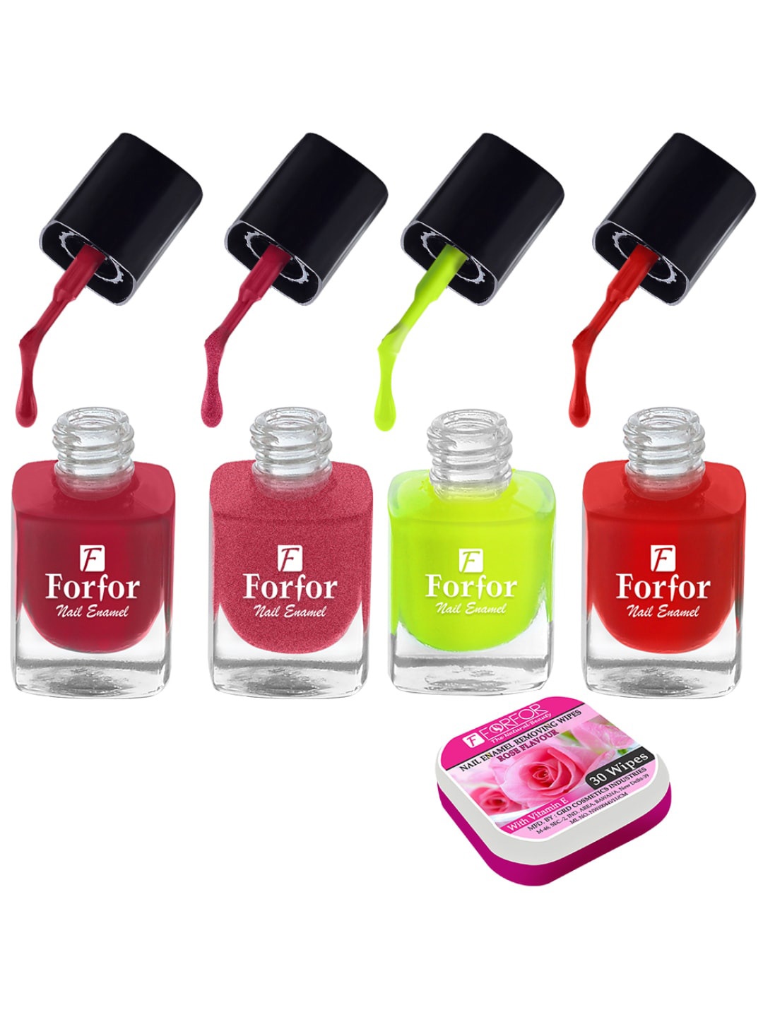 FORFOR Set of 4 Perfect Stay Fast Dry Glossy Nail Enamel - 5ml each & 30 Removal Wipes, Multi
FORFOR Set of 4 Perfect Stay Fast Dry Glossy Nail Enamel - 5ml each & 30 Removal Wipes, Multi
