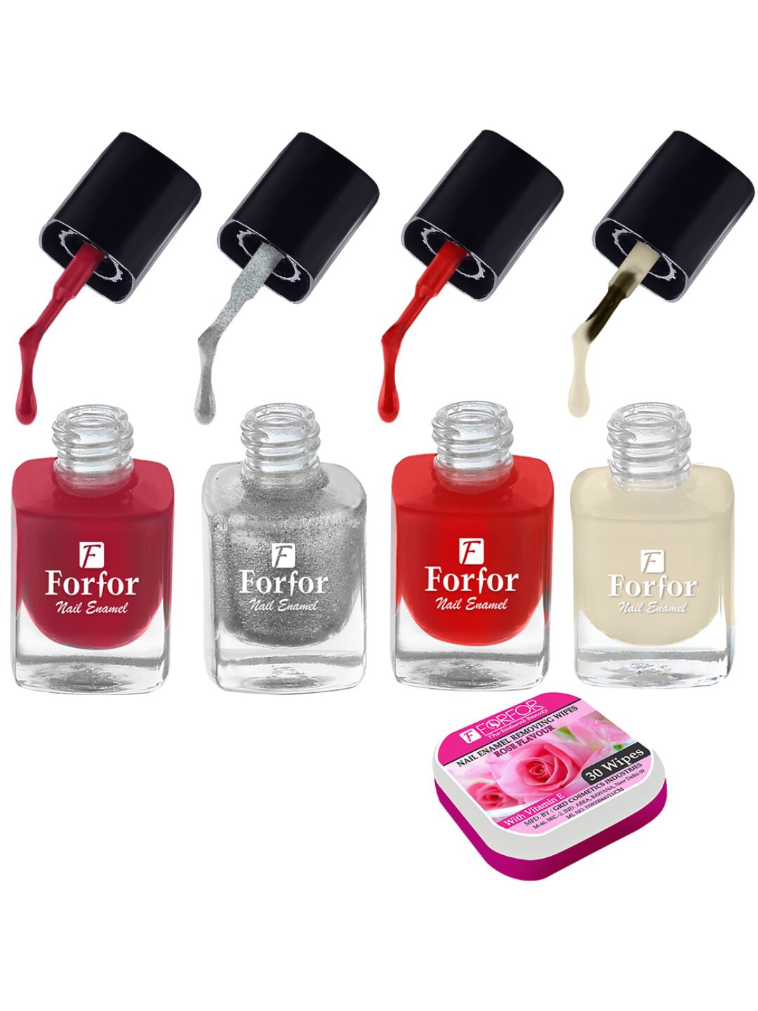 FORFOR Set of 4 Perfect Stay Fast Dry Glossy Nail Enamel - 5ml each & 30 Removal Wipes, Multi
FORFOR Set of 4 Perfect Stay Fast Dry Glossy Nail Enamel - 5ml each & 30 Removal Wipes, Multi