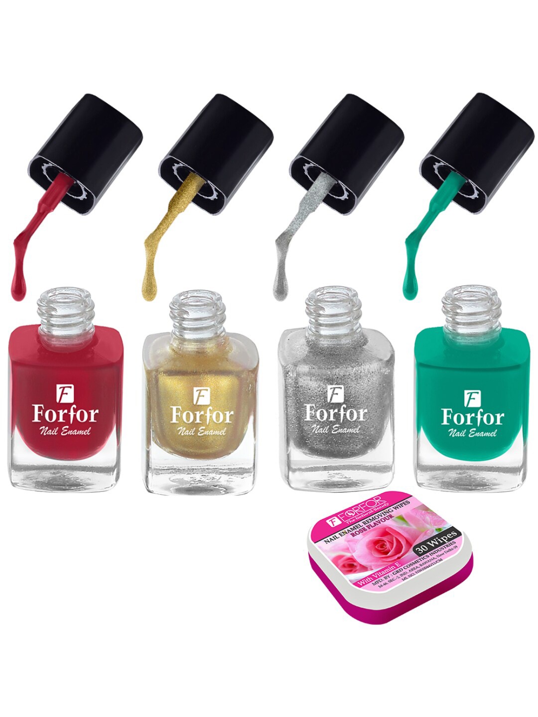 FORFOR Set Of 4 Perfect Stay Trendy Nail Polish With Wipes 5ml Each- 104 + 105 + 106 + 113, Green
FORFOR Set Of 4 Perfect Stay Trendy Nail Polish With Wipes 5ml Each- 104 + 105 + 106 + 113, Green