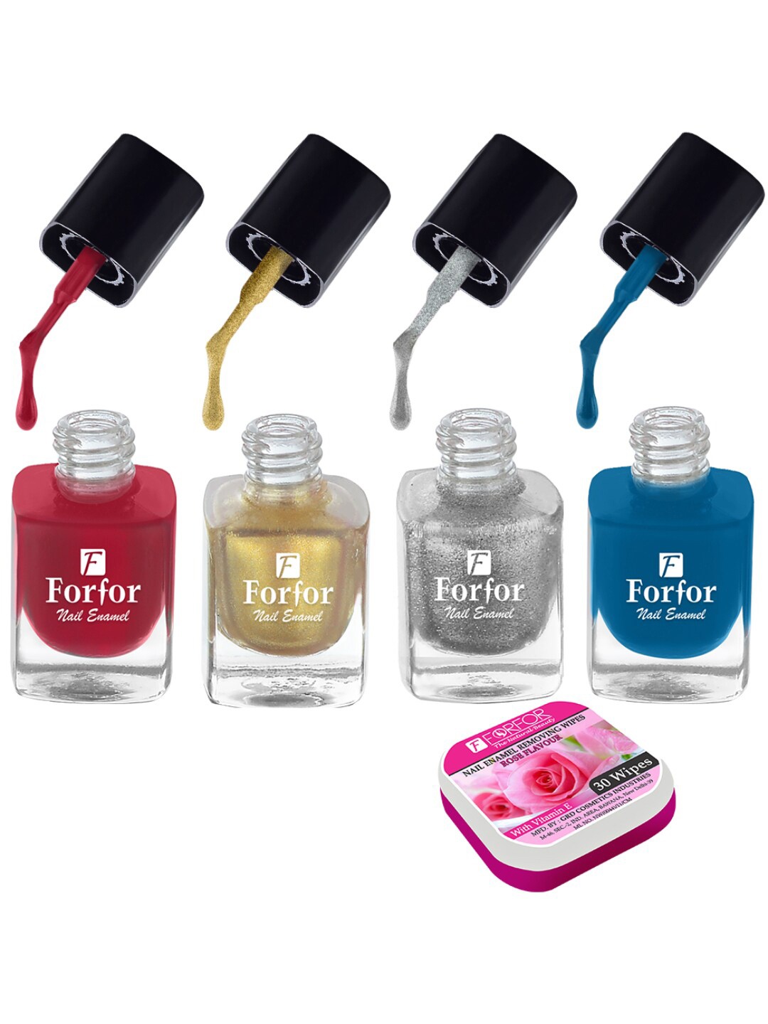 FORFOR Set of 4 Perfect Stay Fast Dry Glossy Nail Enamel - 5ml each & 30 Removal Wipes, Multi
FORFOR Set of 4 Perfect Stay Fast Dry Glossy Nail Enamel - 5ml each & 30 Removal Wipes, Multi