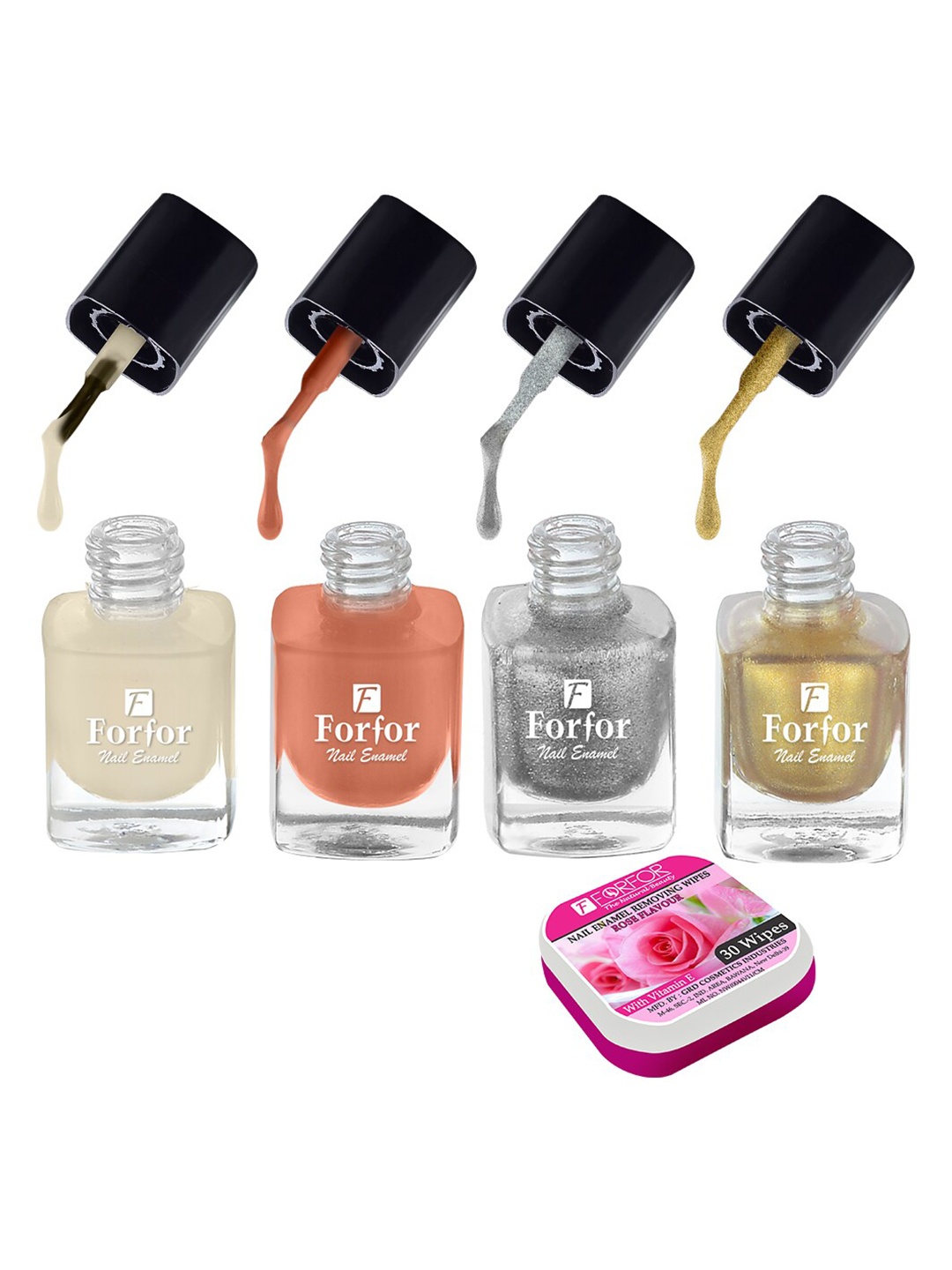 FORFOR Set of 4 Perfect Stay Fast Dry Glossy Nail Enamel - 5ml each & 30 Removal Wipes, Multi
FORFOR Set of 4 Perfect Stay Fast Dry Glossy Nail Enamel - 5ml each & 30 Removal Wipes, Multi