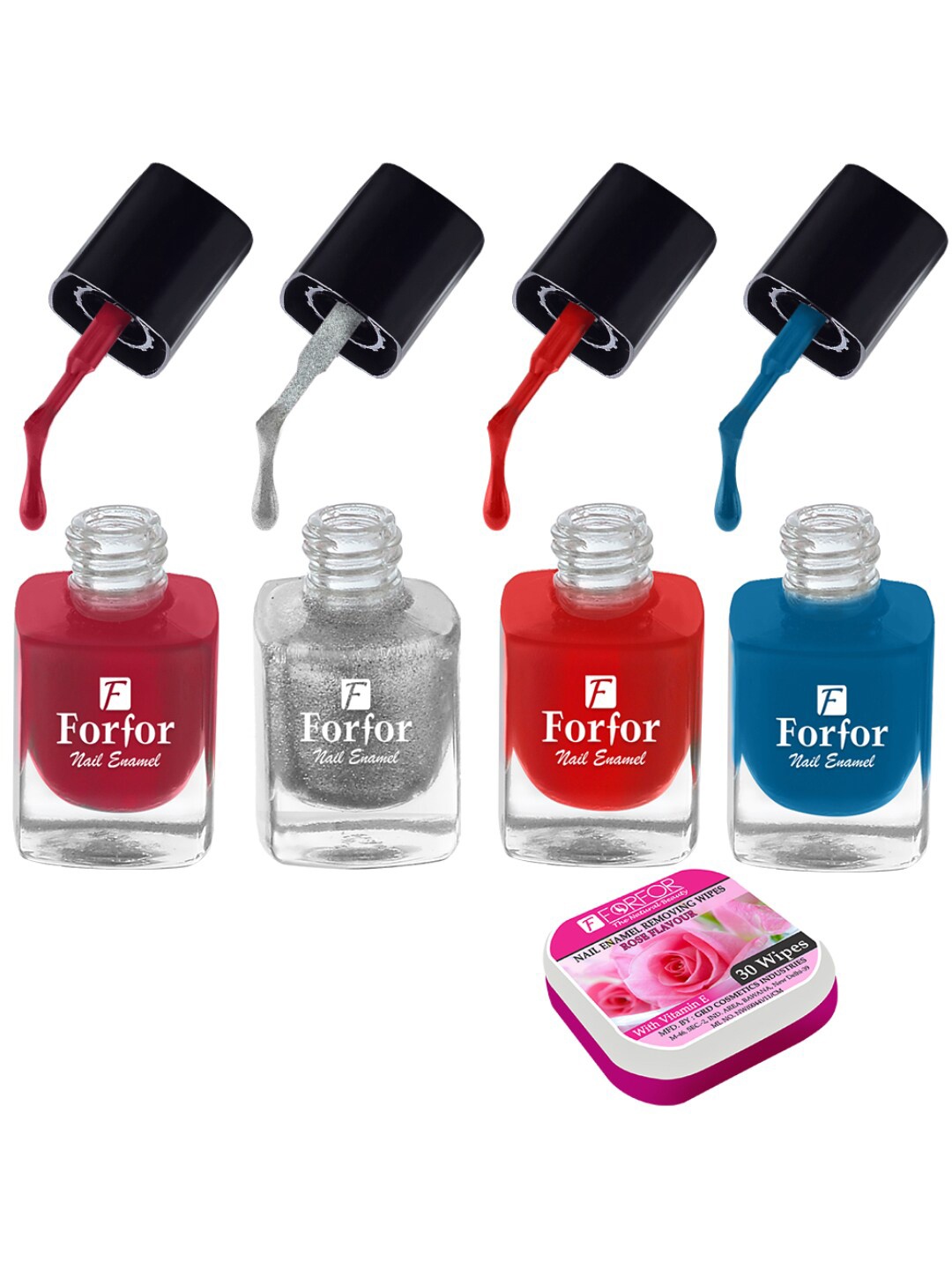 FORFOR Set of 4 Perfect Stay Fast Dry Glossy Nail Enamel - 5ml each & 30 Removal Wipes, Multi
FORFOR Set of 4 Perfect Stay Fast Dry Glossy Nail Enamel - 5ml each & 30 Removal Wipes, Multi