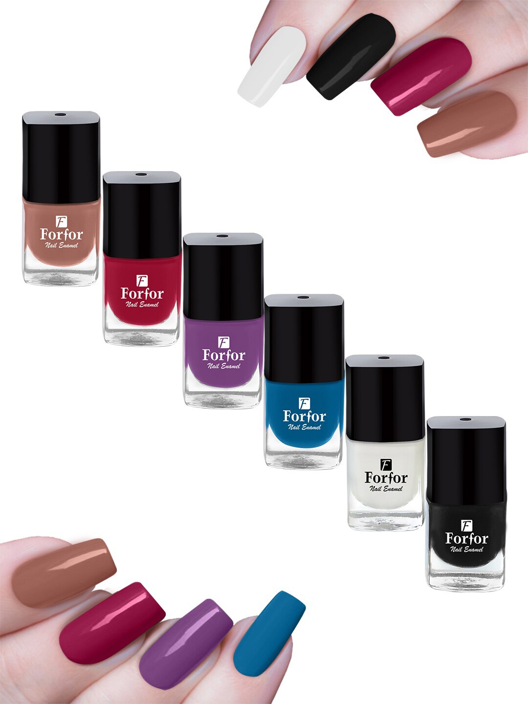 FORFOR Set of 6 Perfect Stay Trendy Long Lasting Nail Polishes - 5 ml Each, Multi
FORFOR Set of 6 Perfect Stay Trendy Long Lasting Nail Polishes - 5 ml Each, Multi