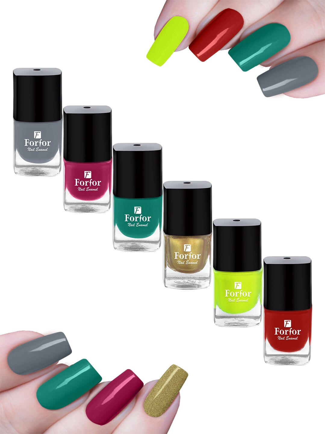 FORFOR Set of 6 Perfect Stay Trendy Safe & Fast Dry Glossy Nail Enamel - 5 ml each, Multi
FORFOR Set of 6 Perfect Stay Trendy Safe & Fast Dry Glossy Nail Enamel - 5 ml each, Multi
